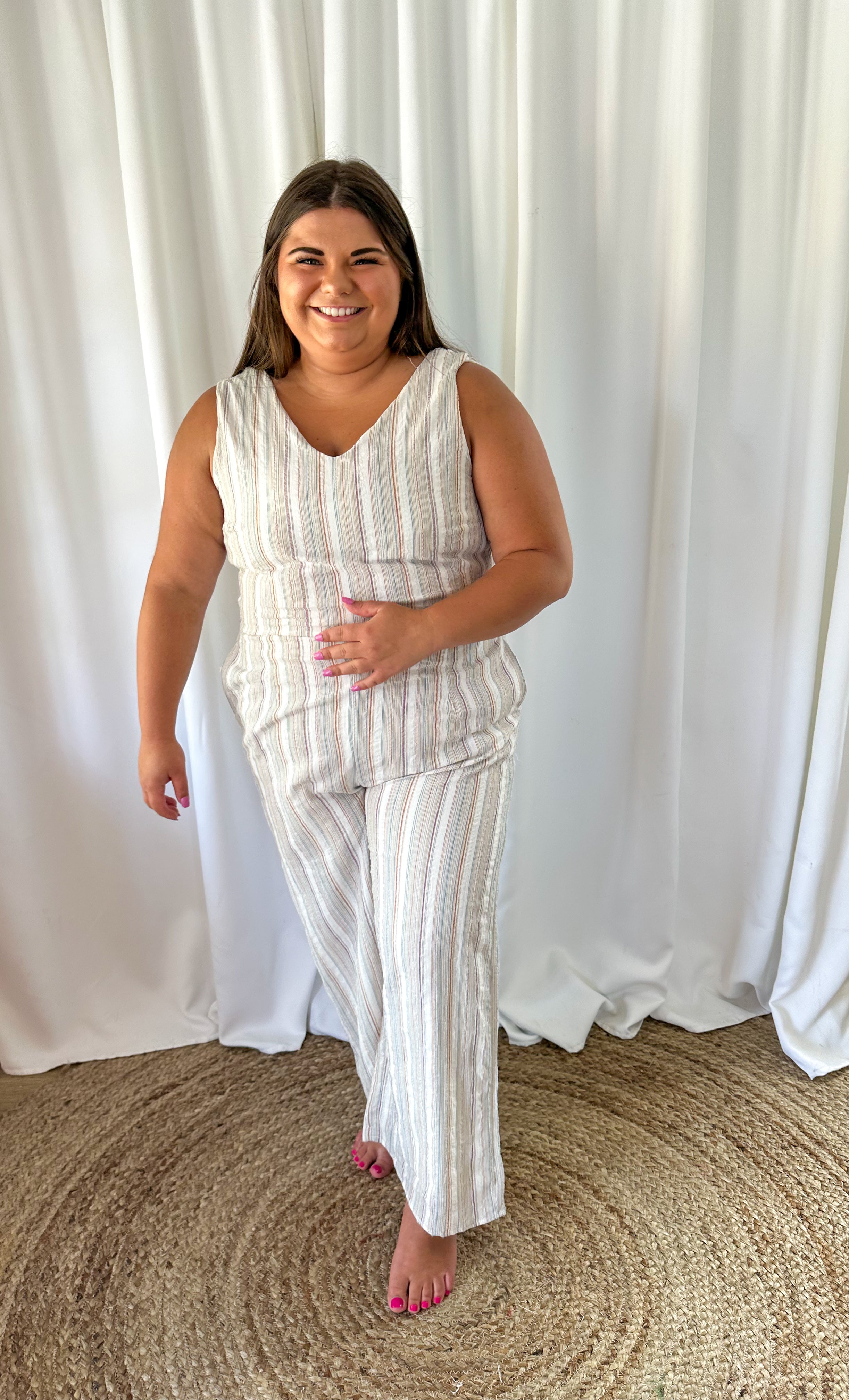 PLUS Striped Belted Jumpsuit