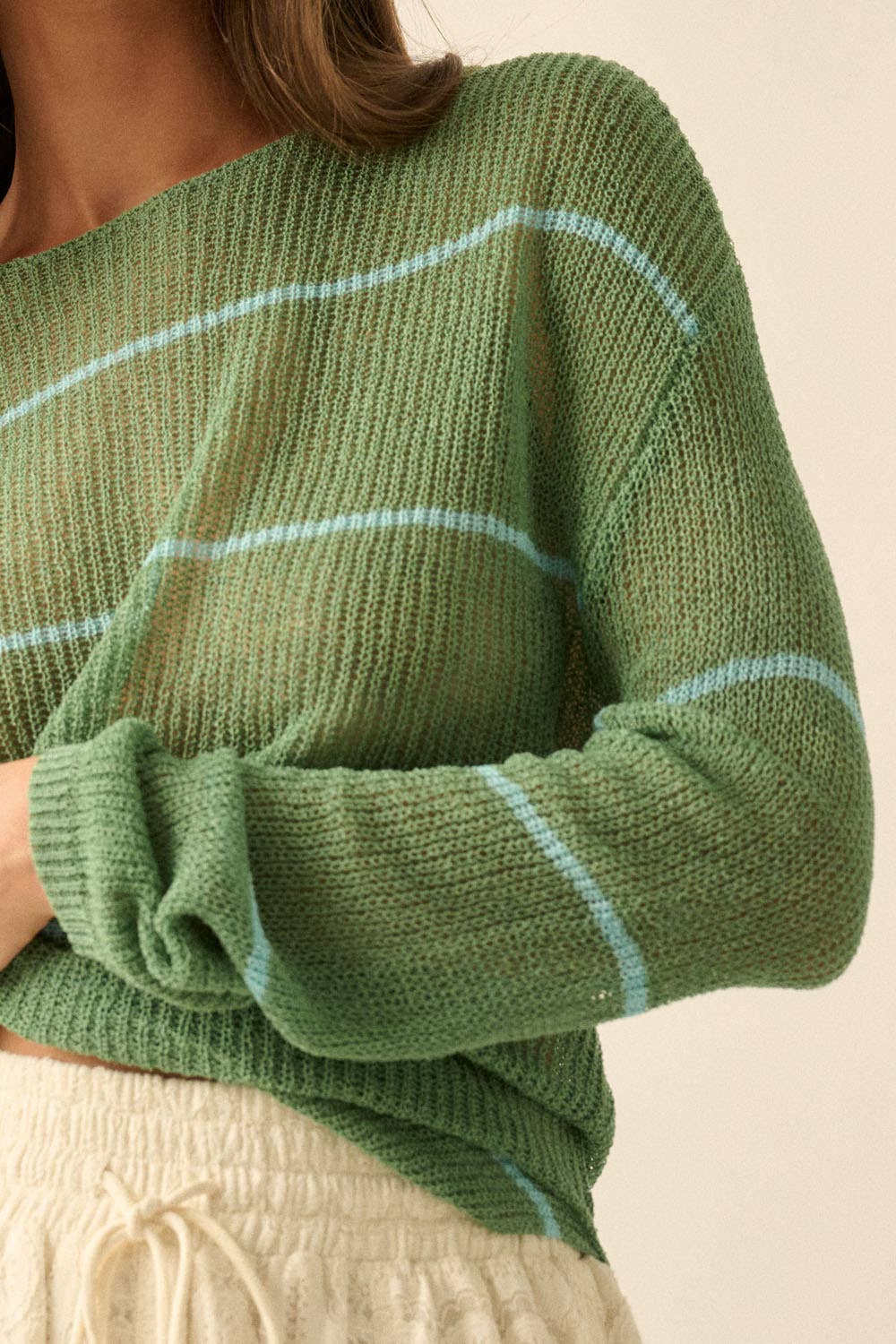 Striped Semi-Sheer Knit Sweater