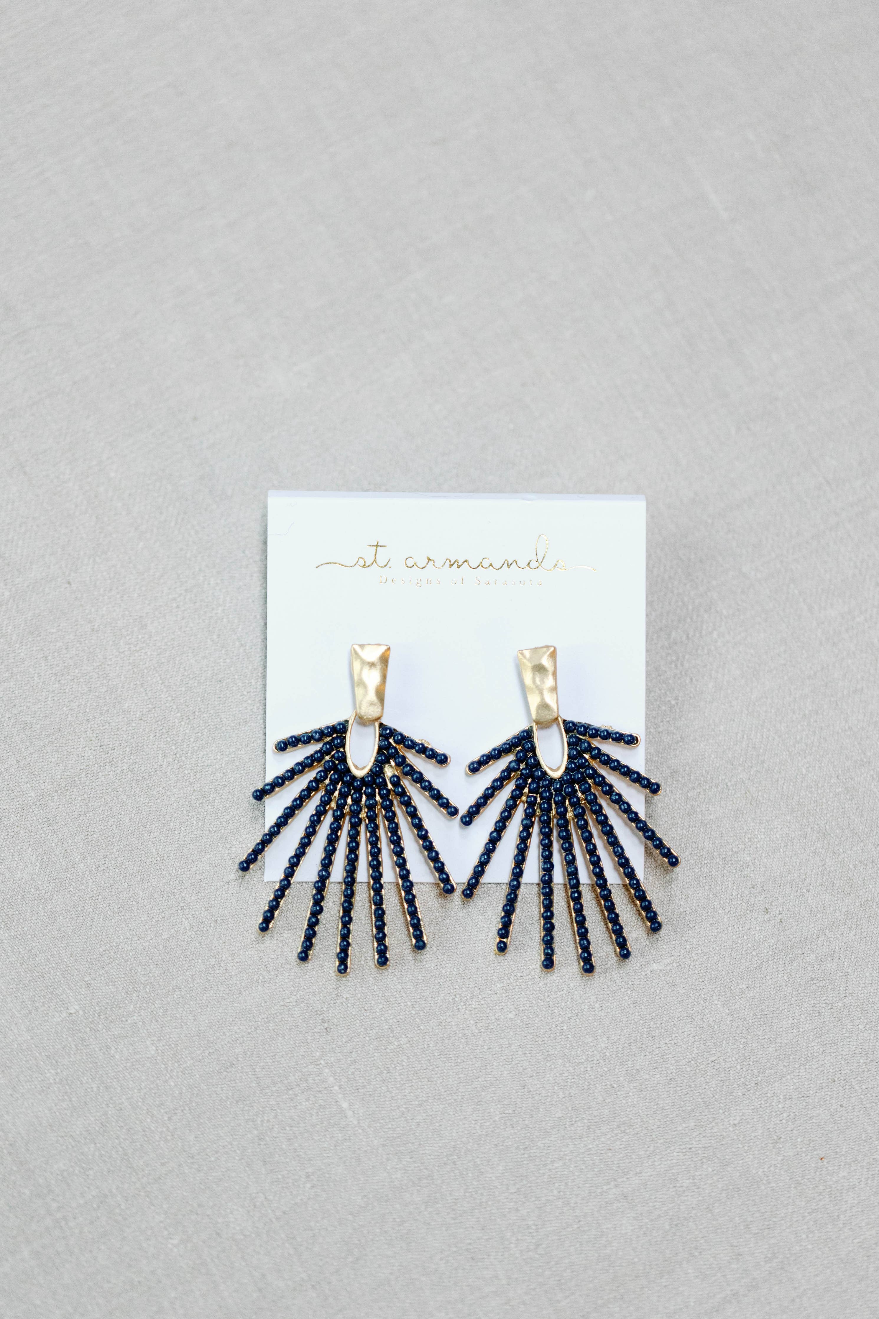 Navy Sunburst Statement Drop Earrings