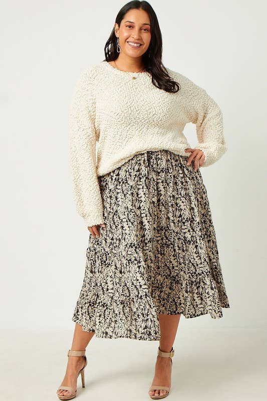 Plus Botanical PrintTiered Skirt