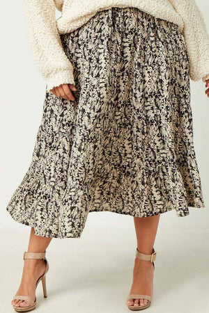Plus Botanical PrintTiered Skirt