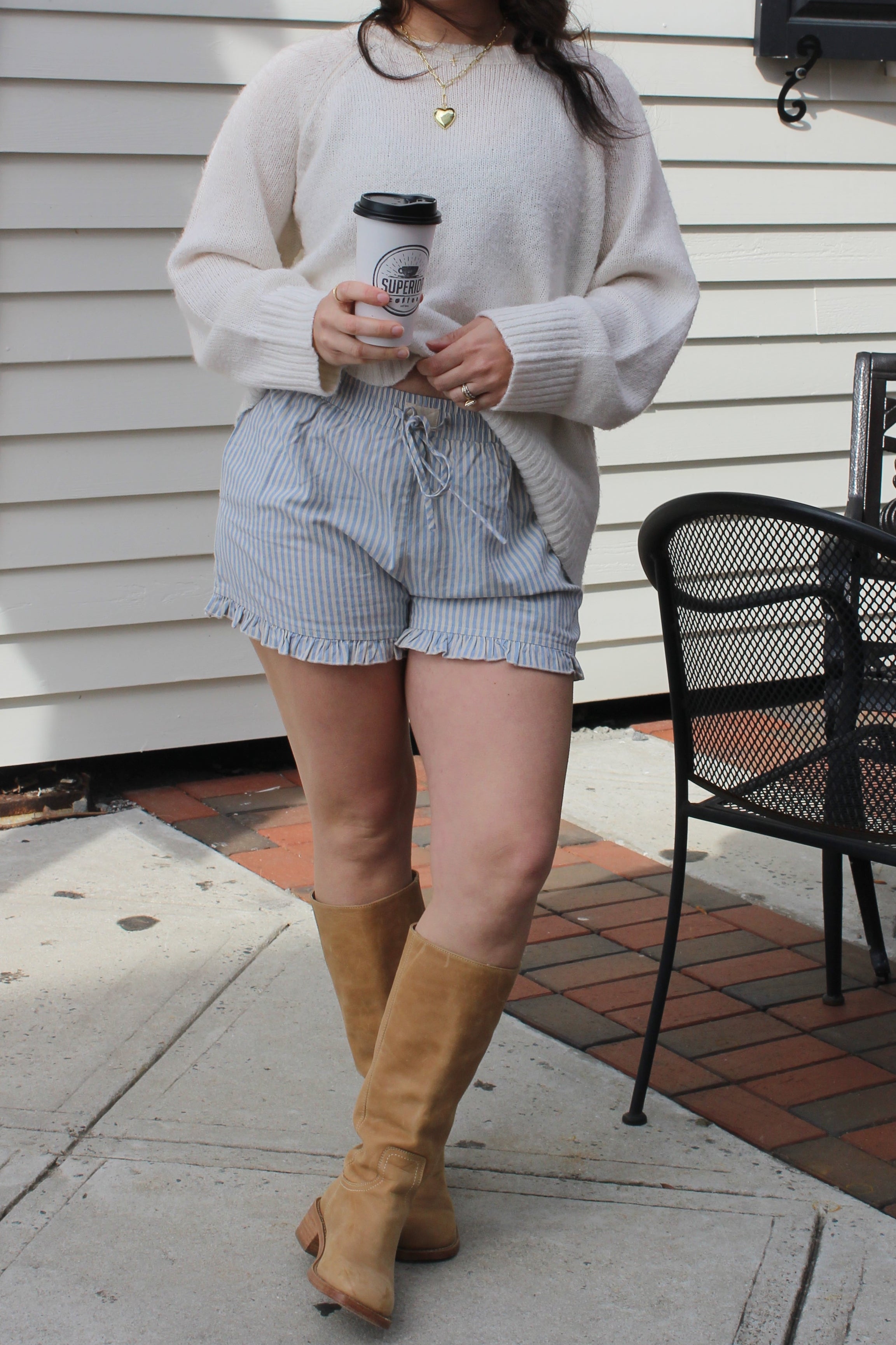 Blue Striped Ruffle Shorts