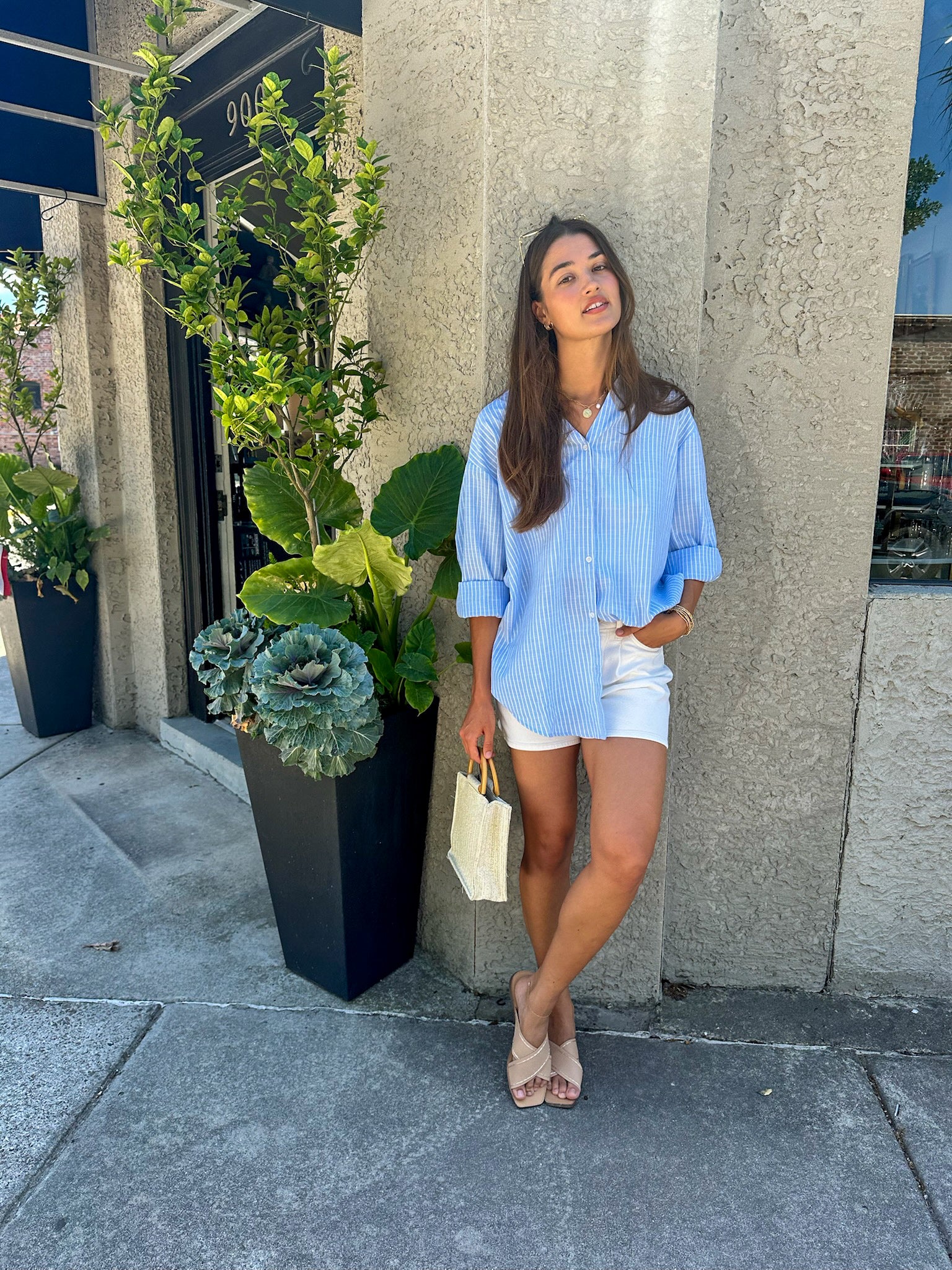 White Pleated Denim Shorts