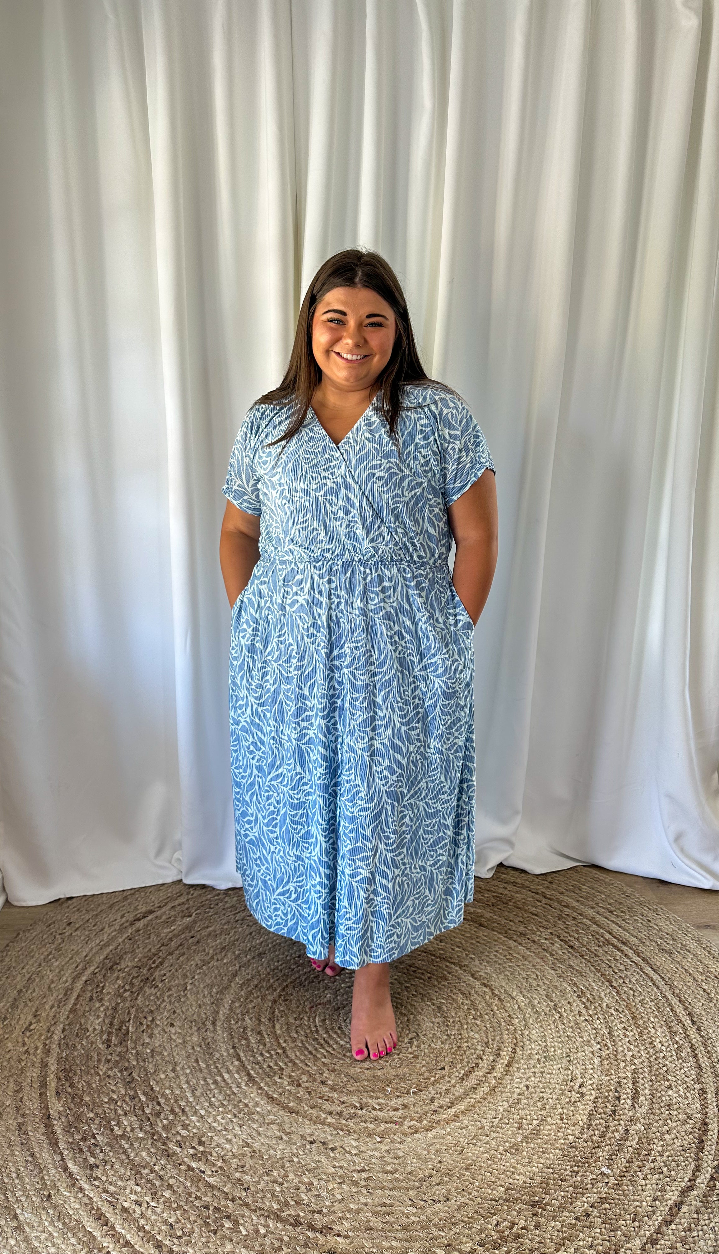 PLUS Blue Abstract Wrap Dress