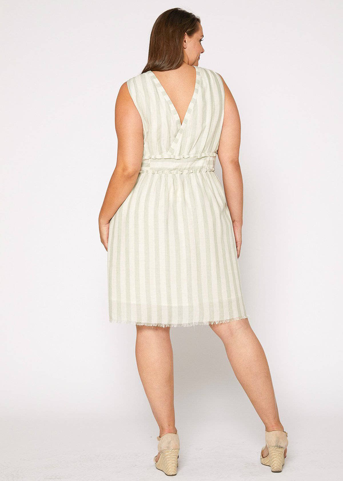 Plus Size Button Down Sage Striped Dress