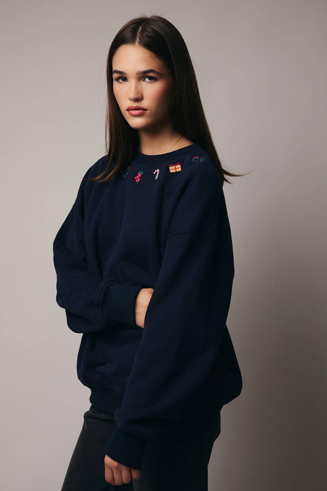 Christmas Embroidered Crew Neck