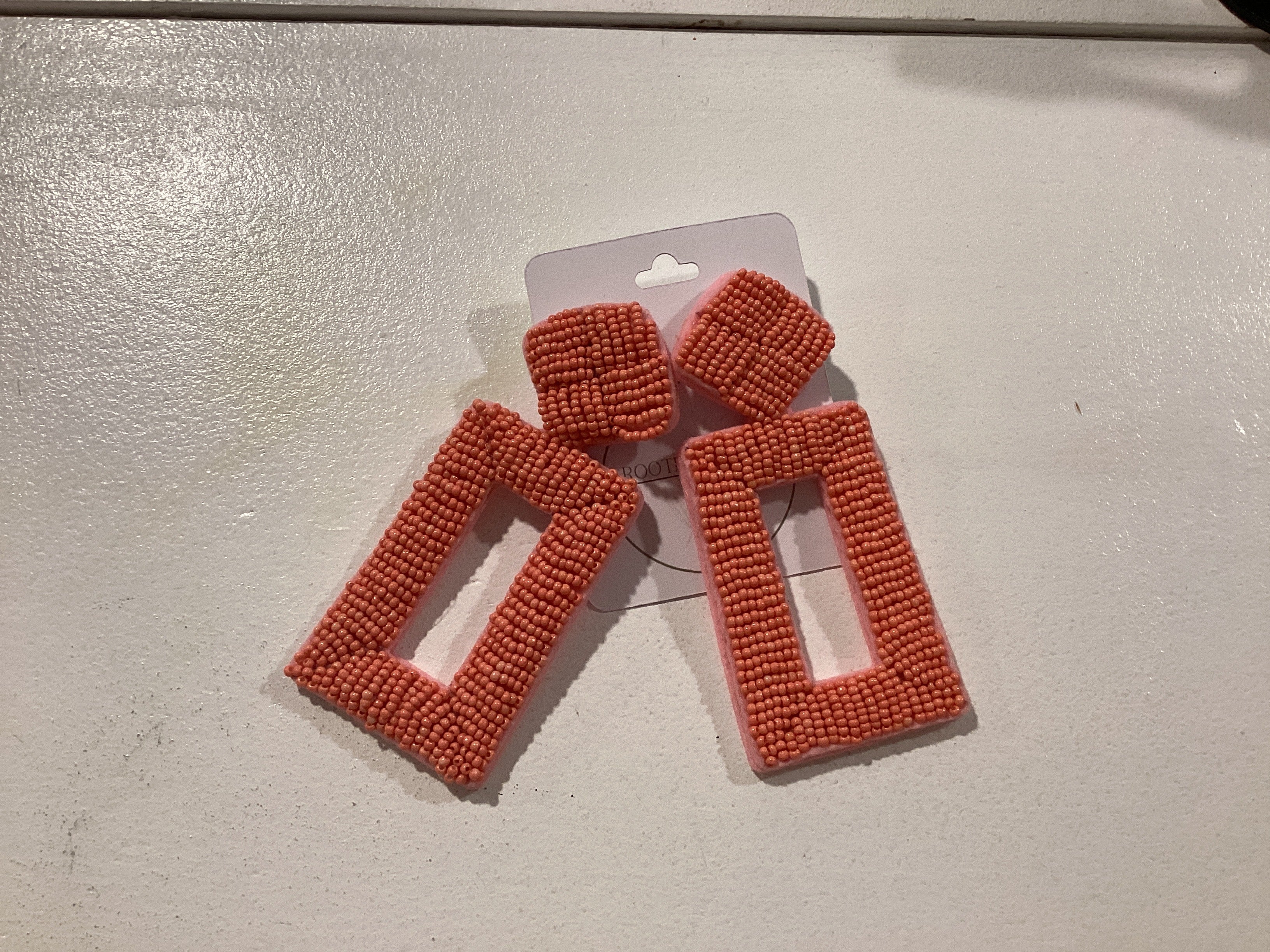 Coral Rectangle Bead Earrings