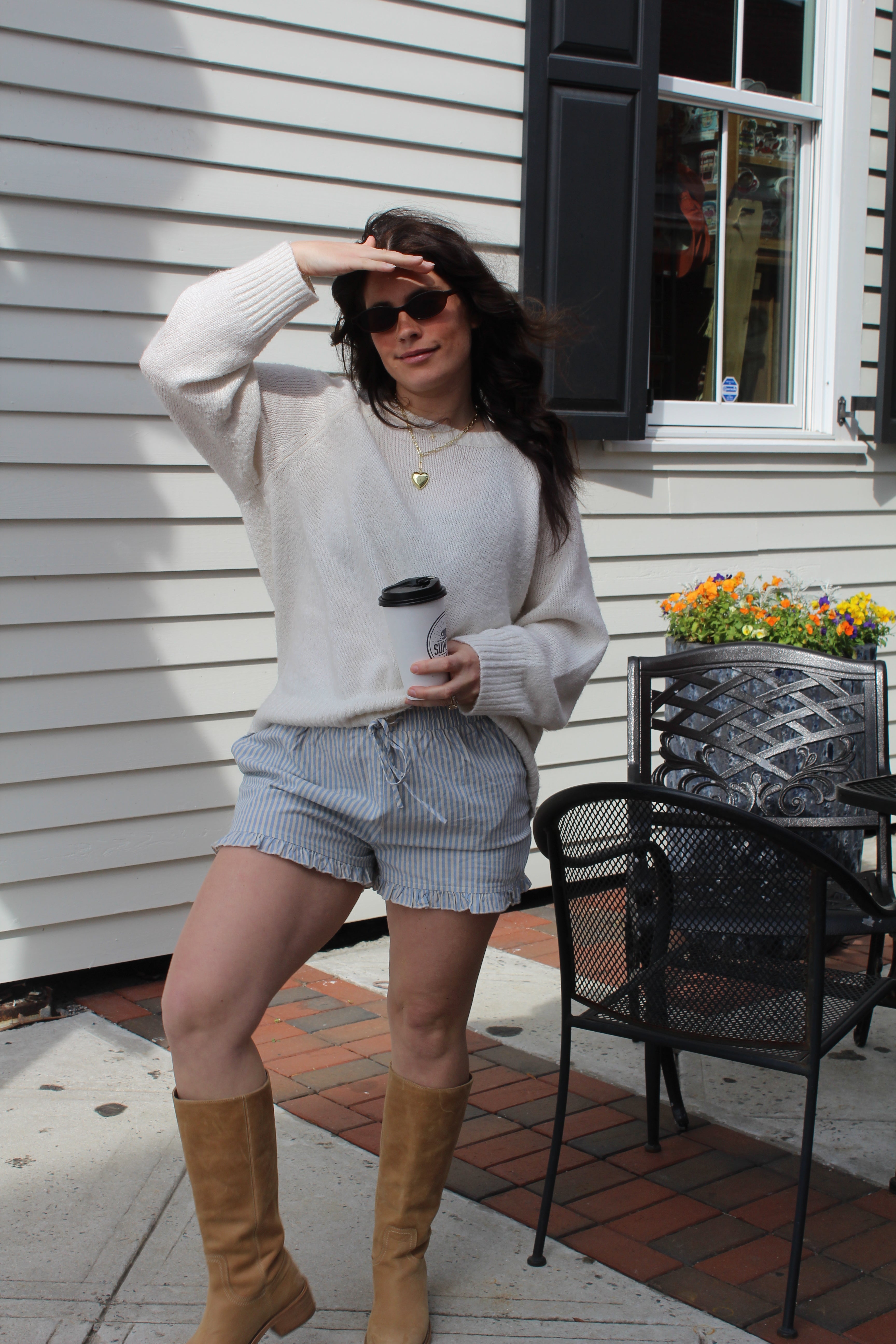 Blue Striped Ruffle Shorts