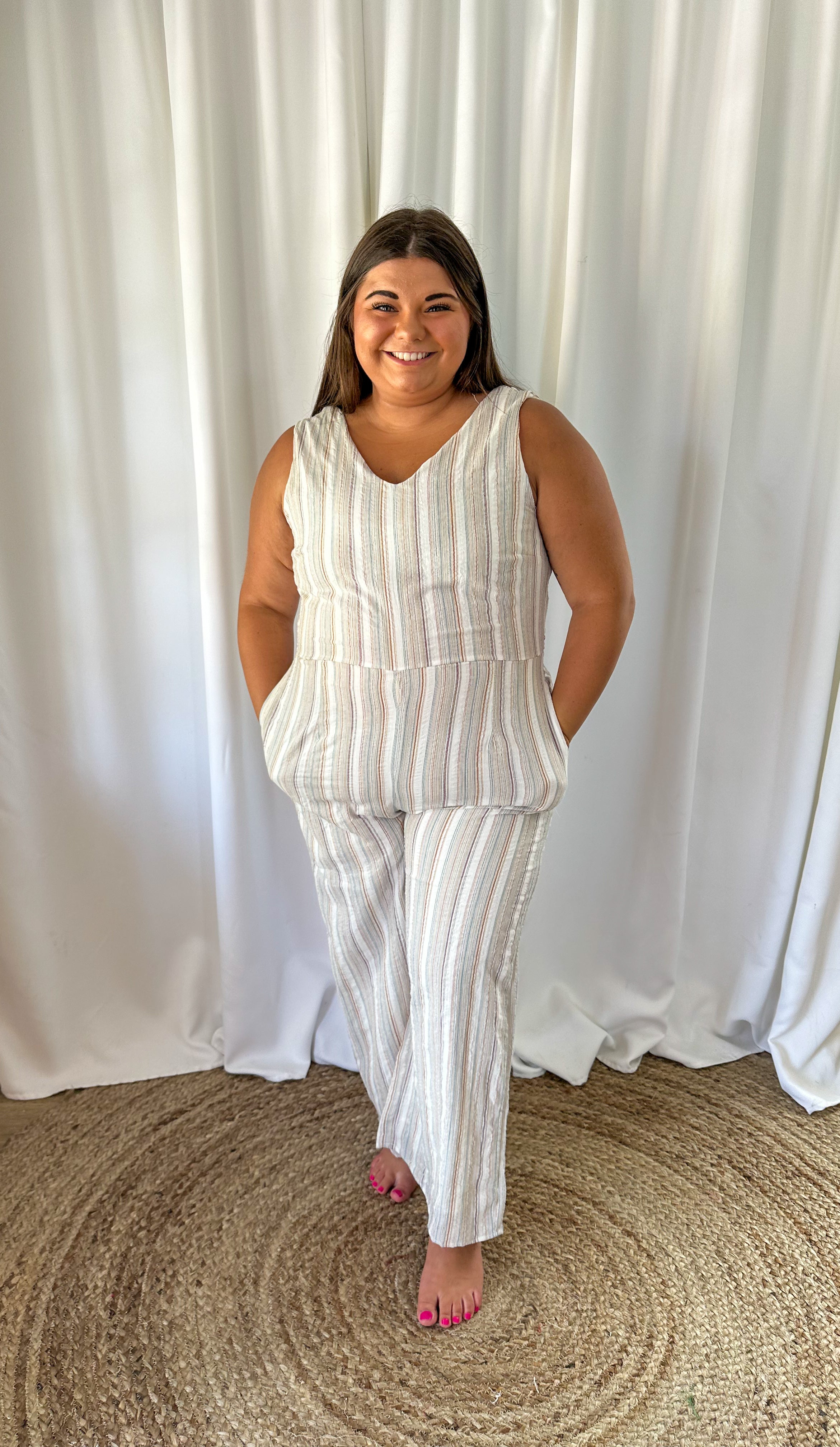 PLUS Striped Belted Jumpsuit
