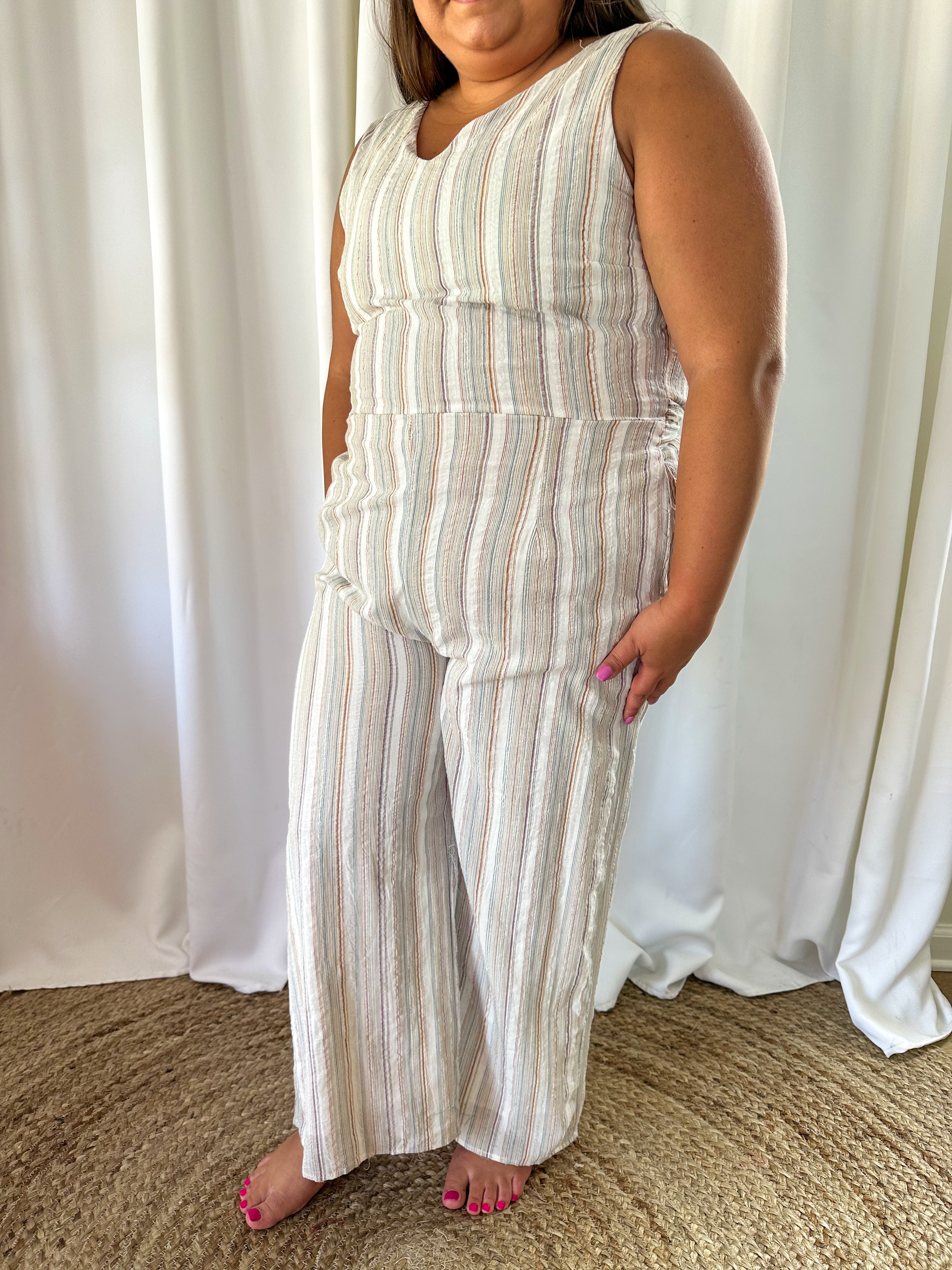 PLUS Striped Belted Jumpsuit