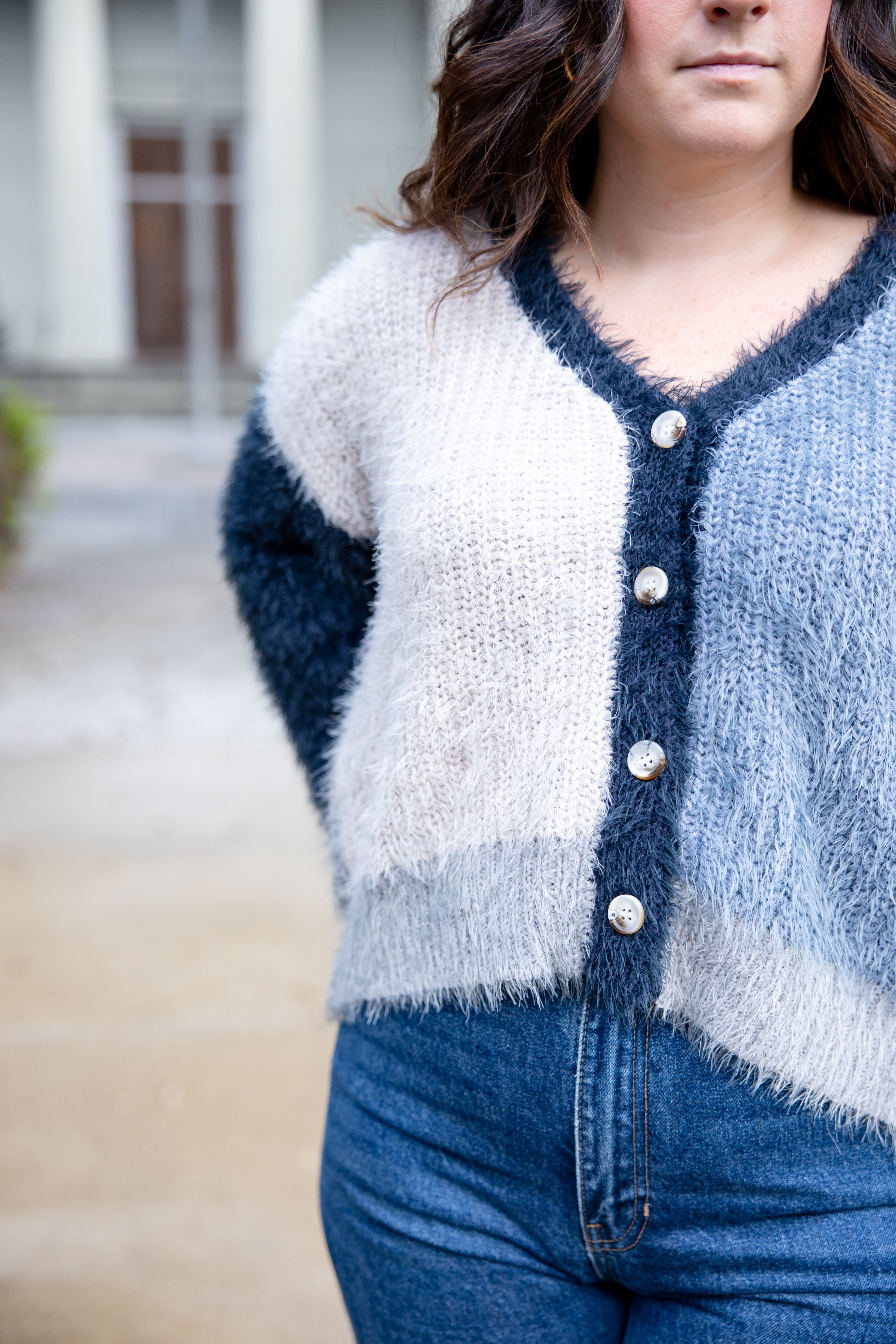 Furry Color Block Cardigan