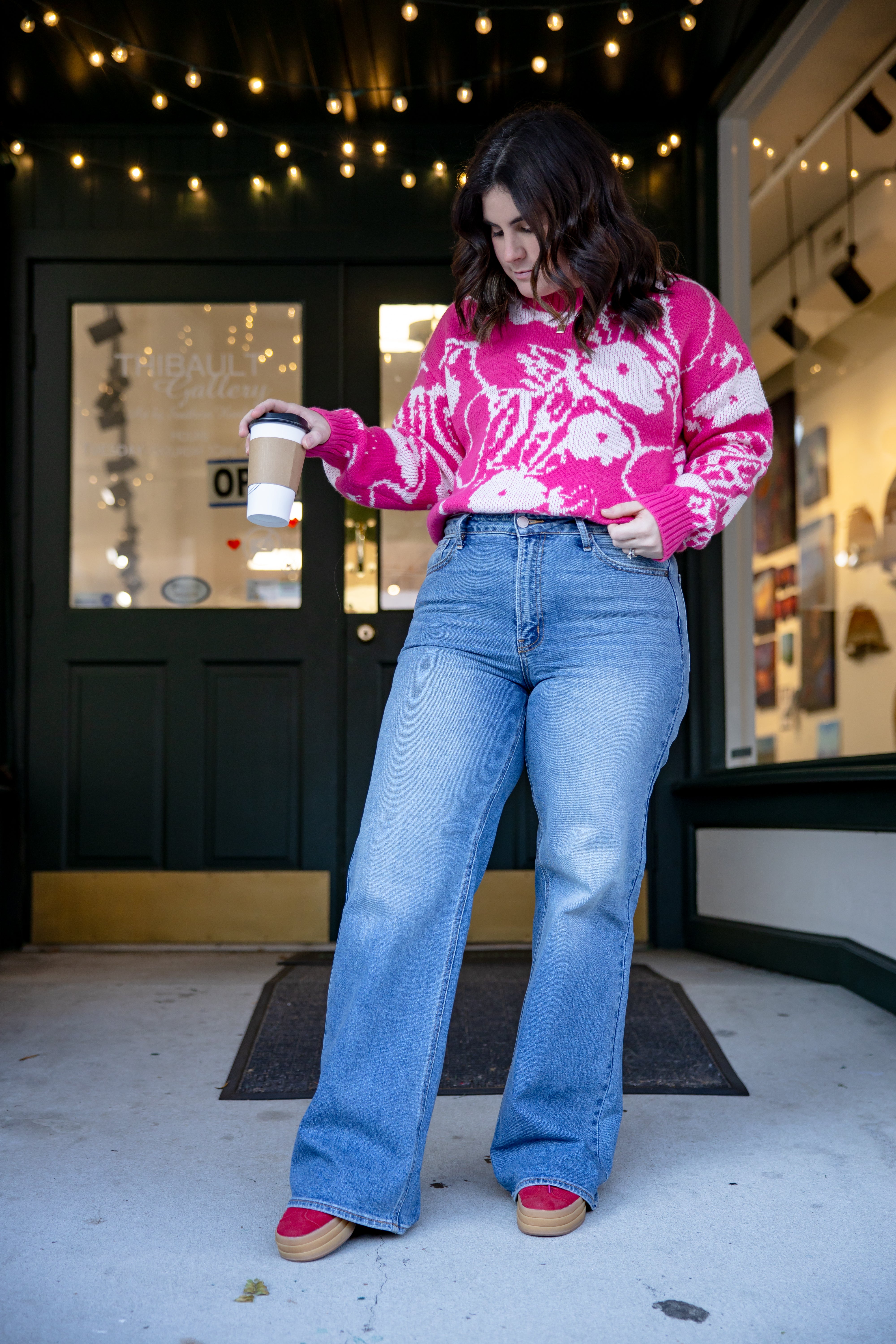 Raspberry Floral Knit Sweater