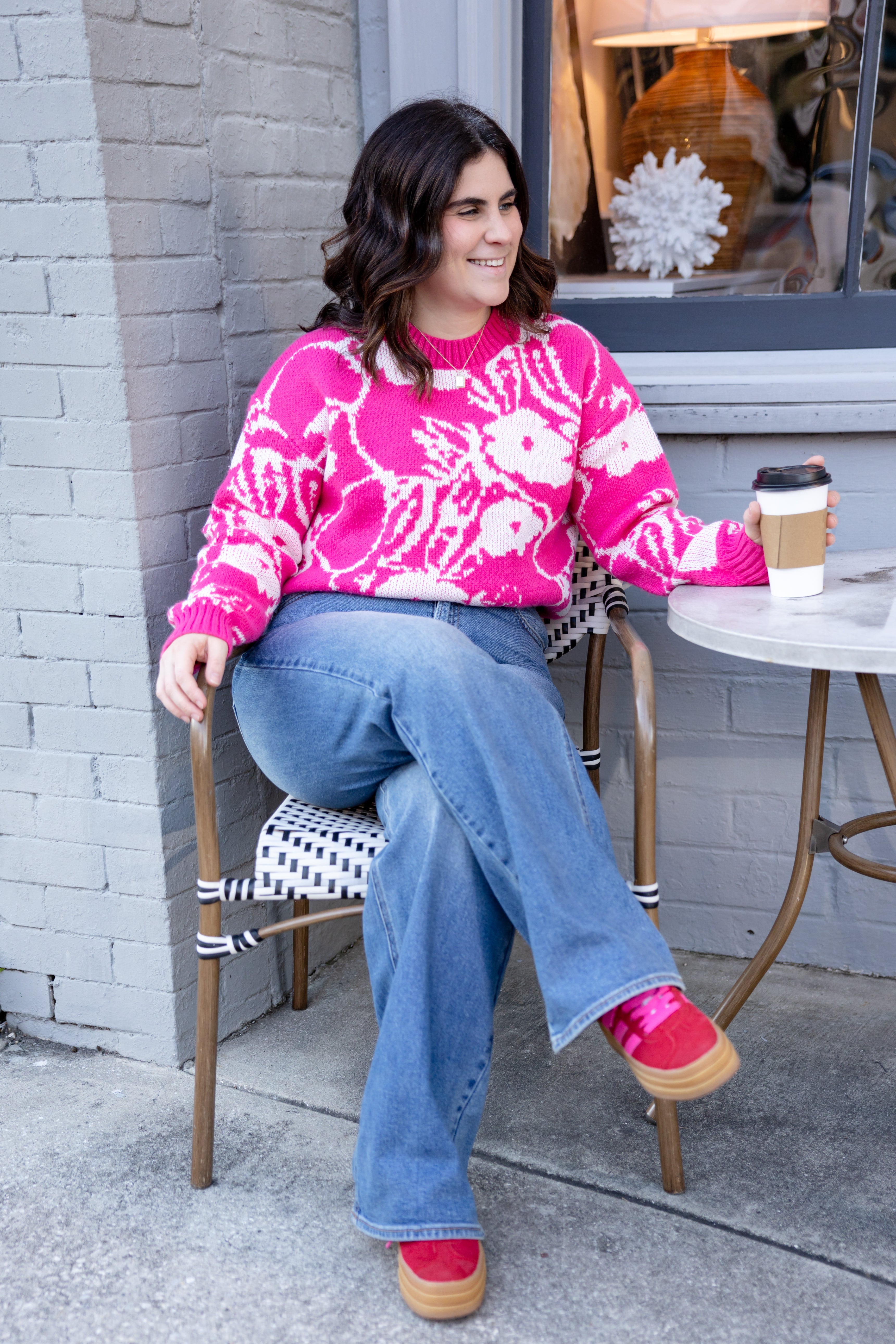 Raspberry Floral Knit Sweater