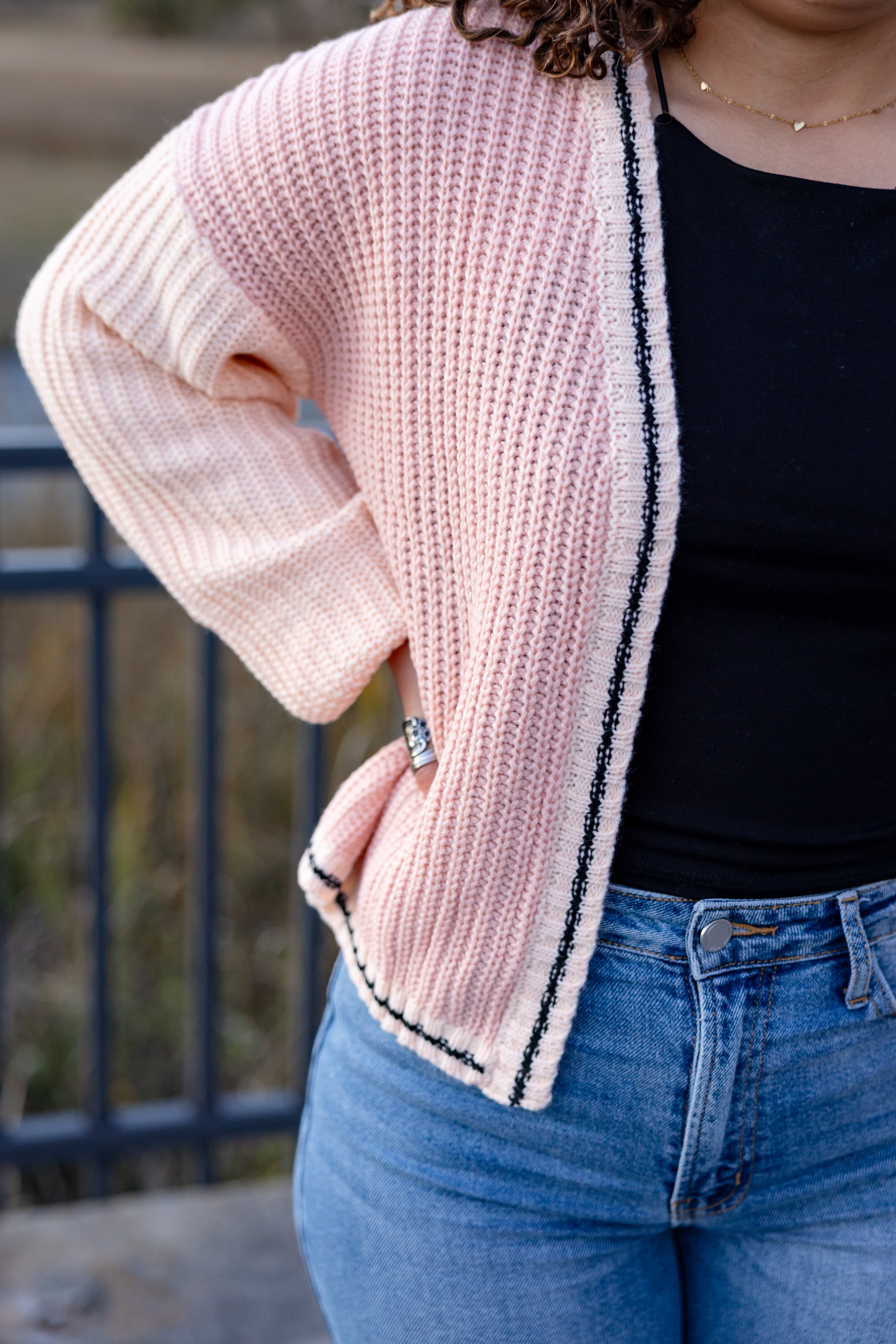 Pink Contrast Cardigan