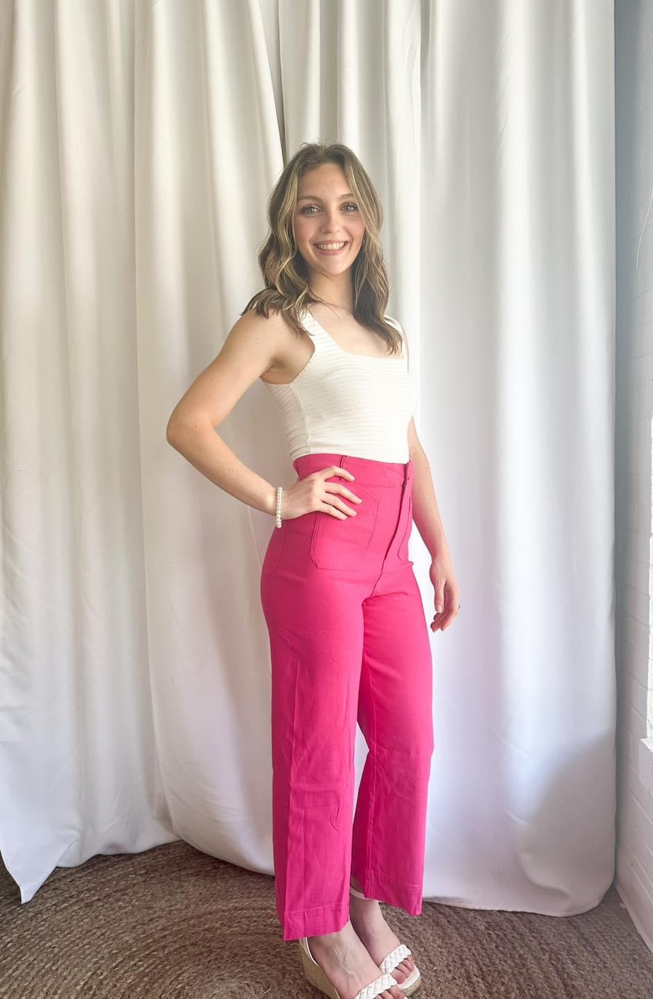 Hot pink, straight leg pants