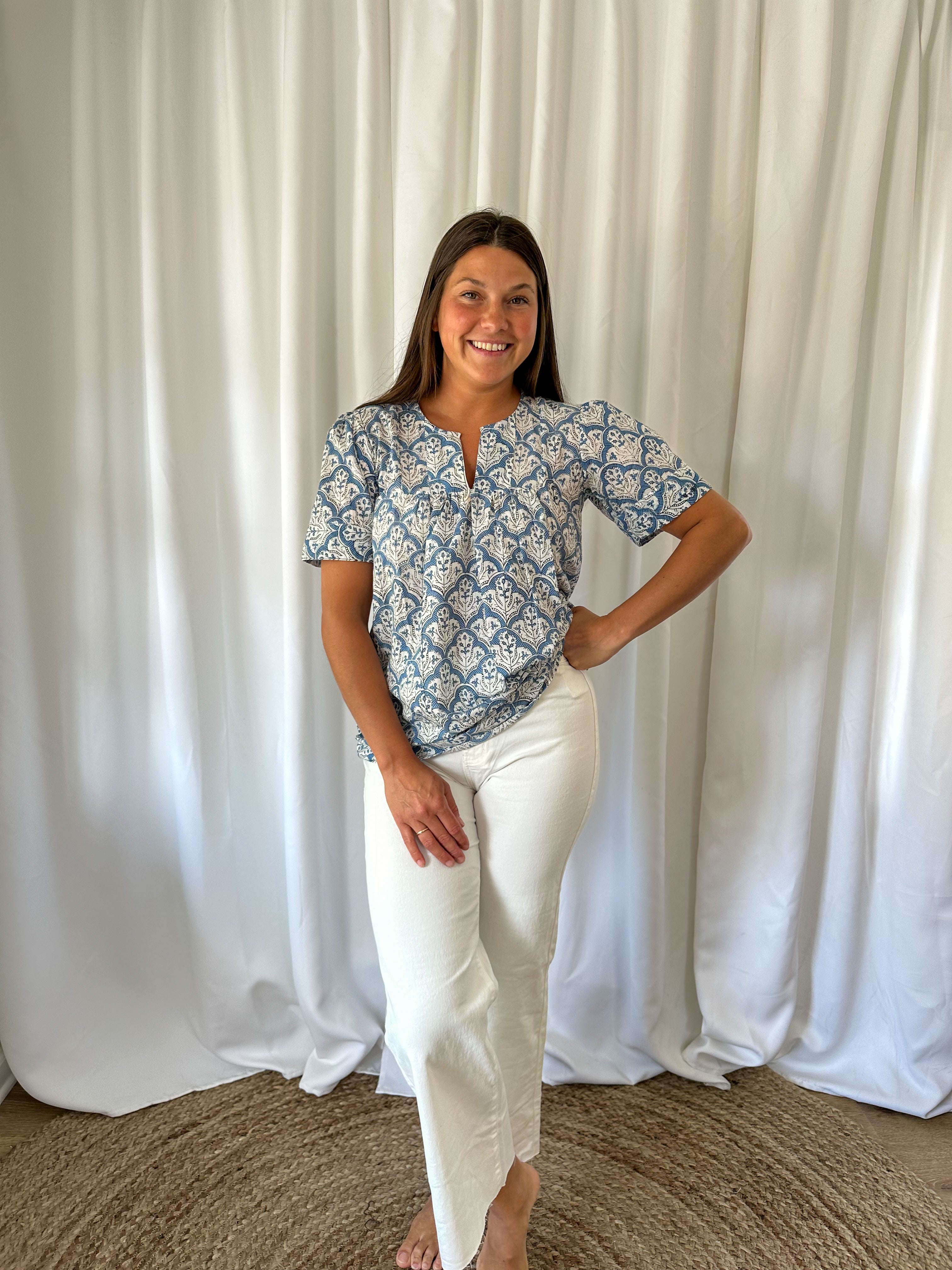 Riley Blue Block Print Top