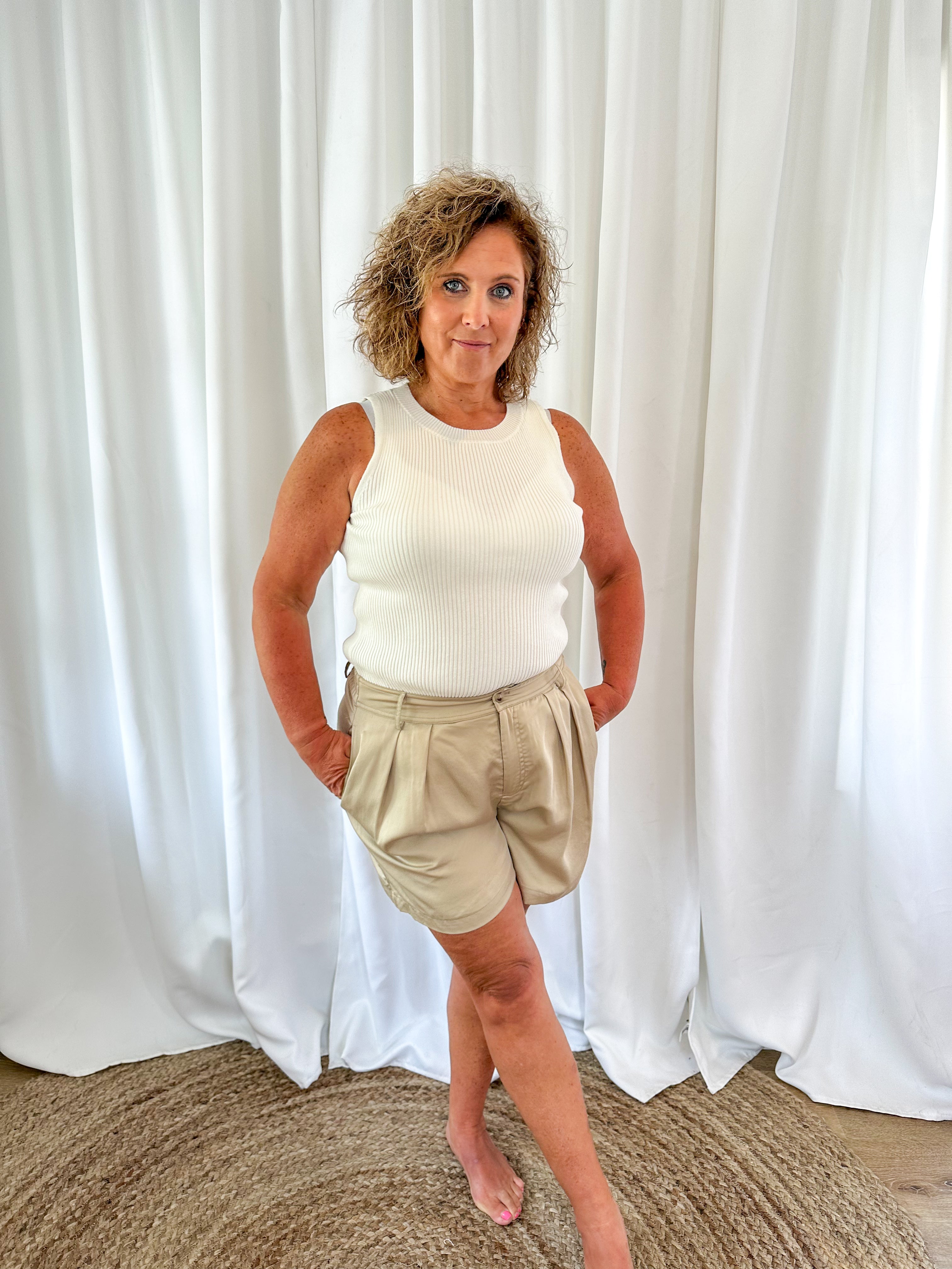 Khaki Pleated Shorts