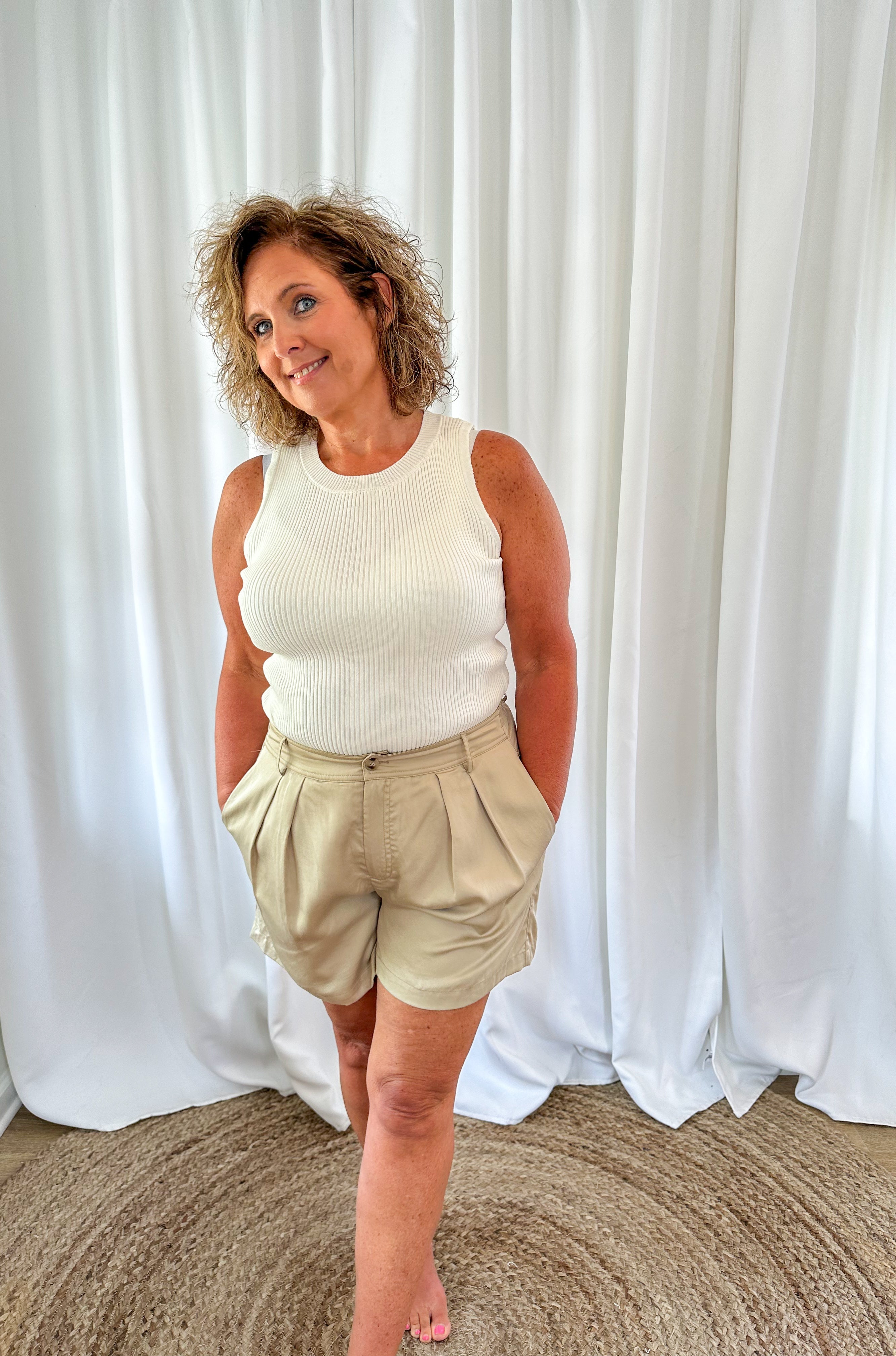 Khaki Pleated Shorts