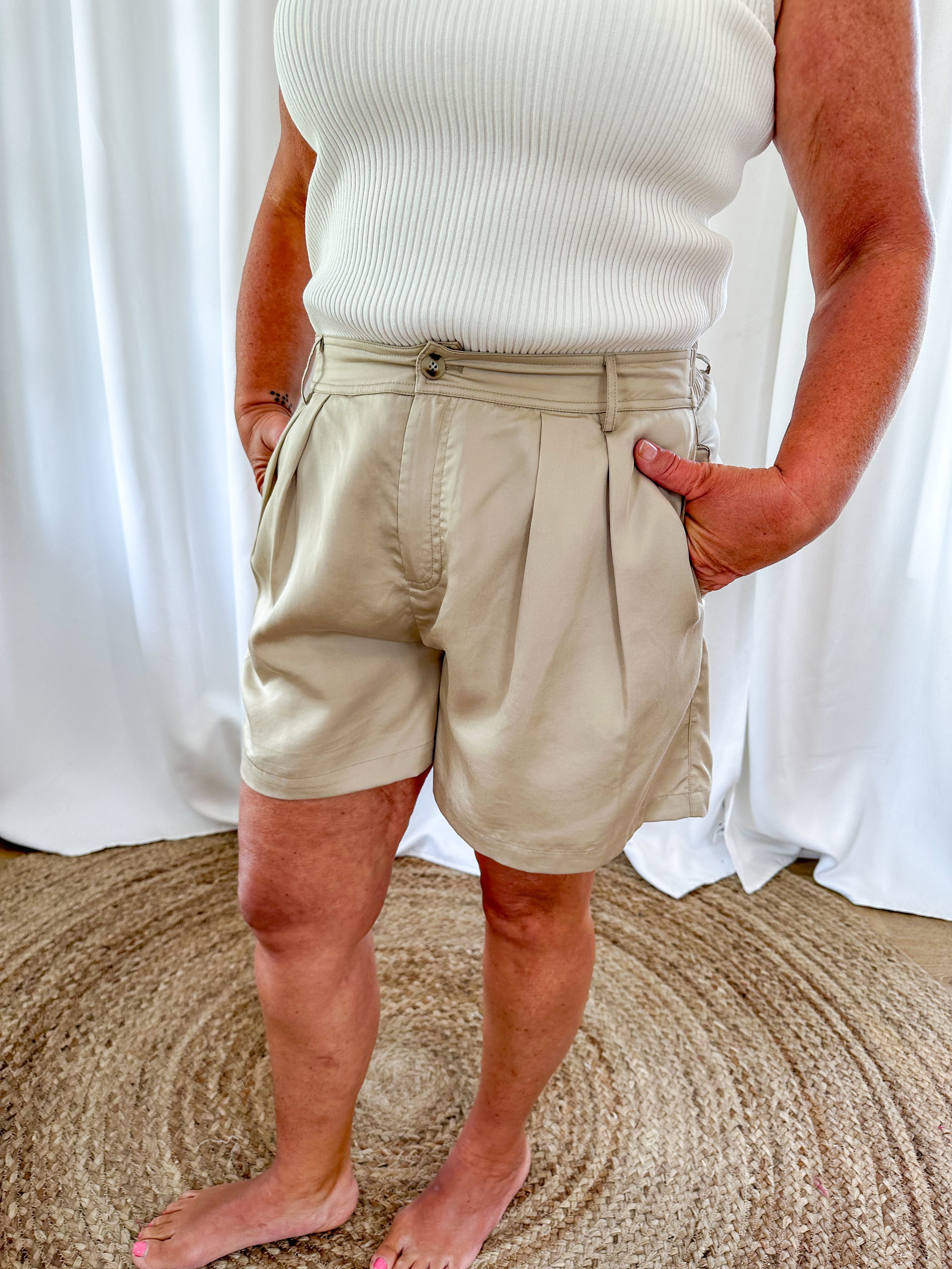 Khaki Pleated Shorts