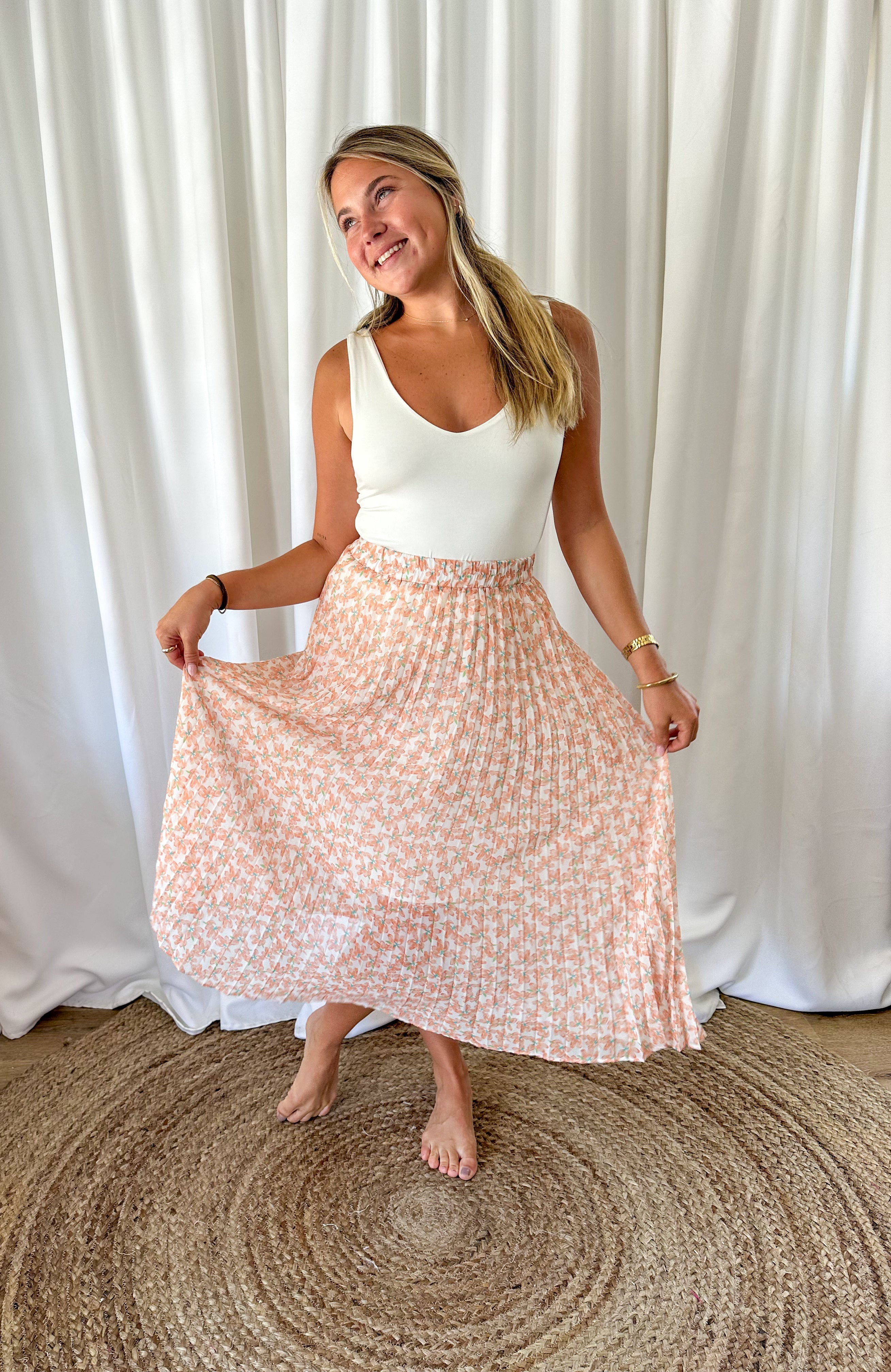 Floral Pleated Midi Skirt