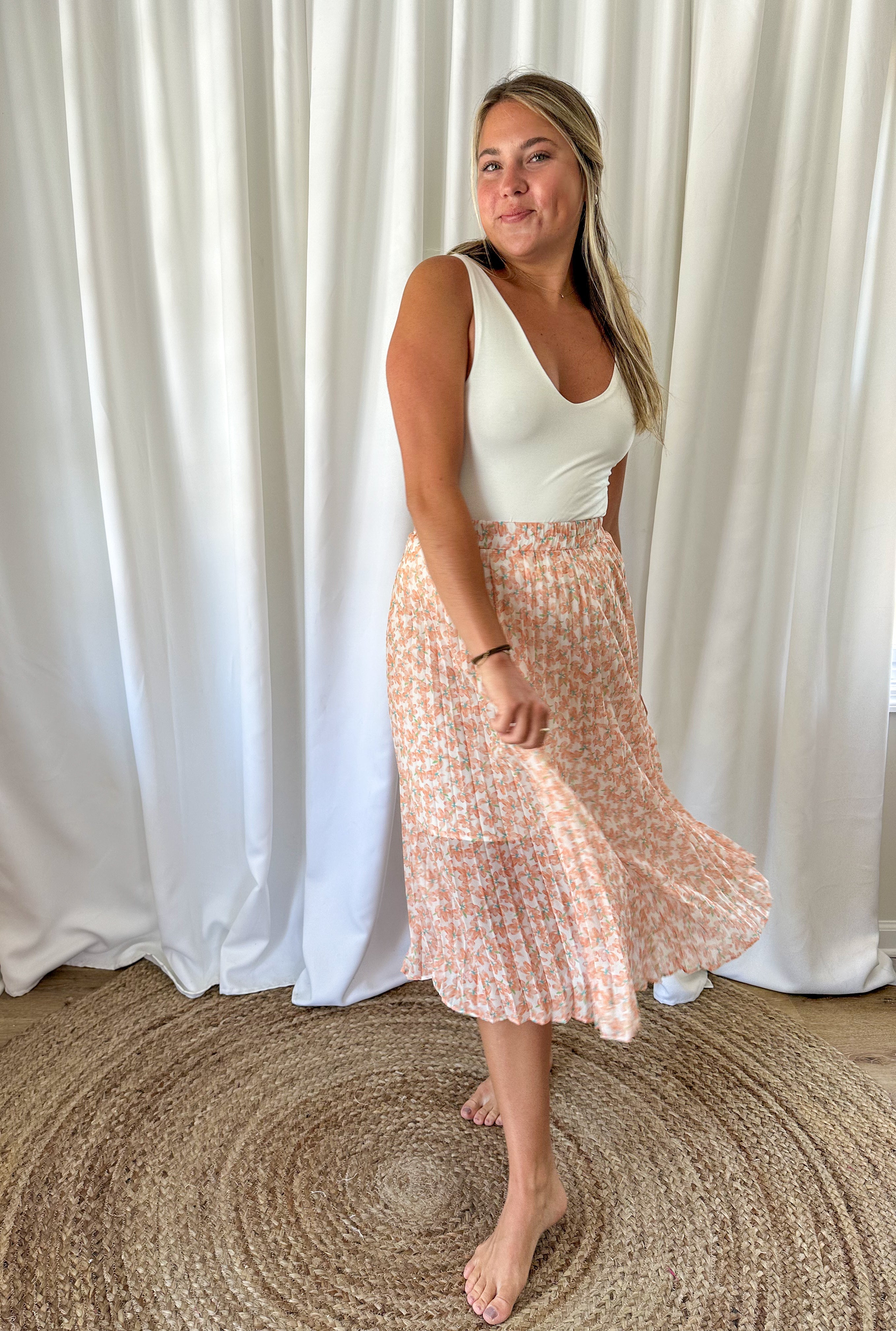 Floral Pleated Midi Skirt