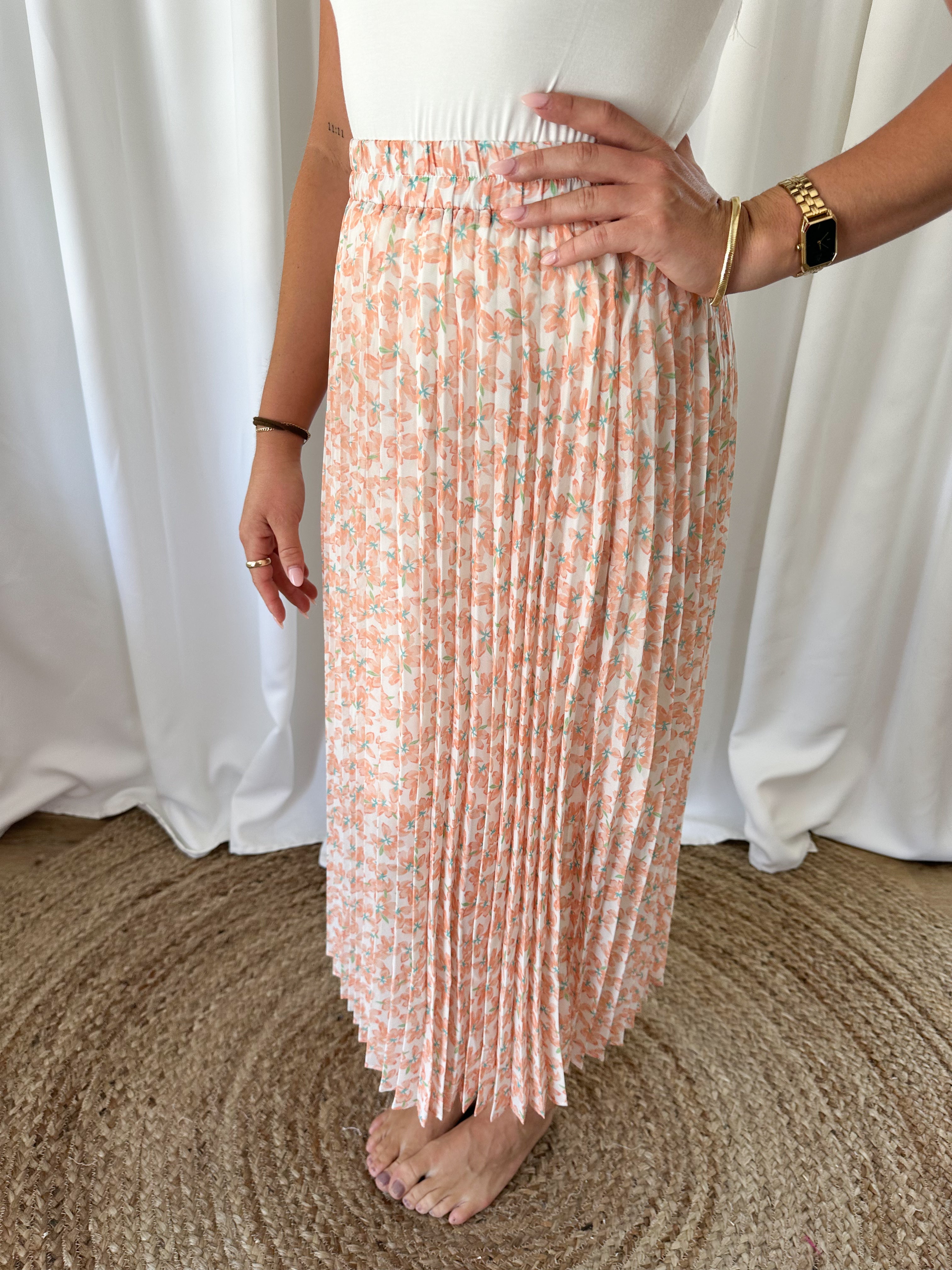 Floral Pleated Midi Skirt