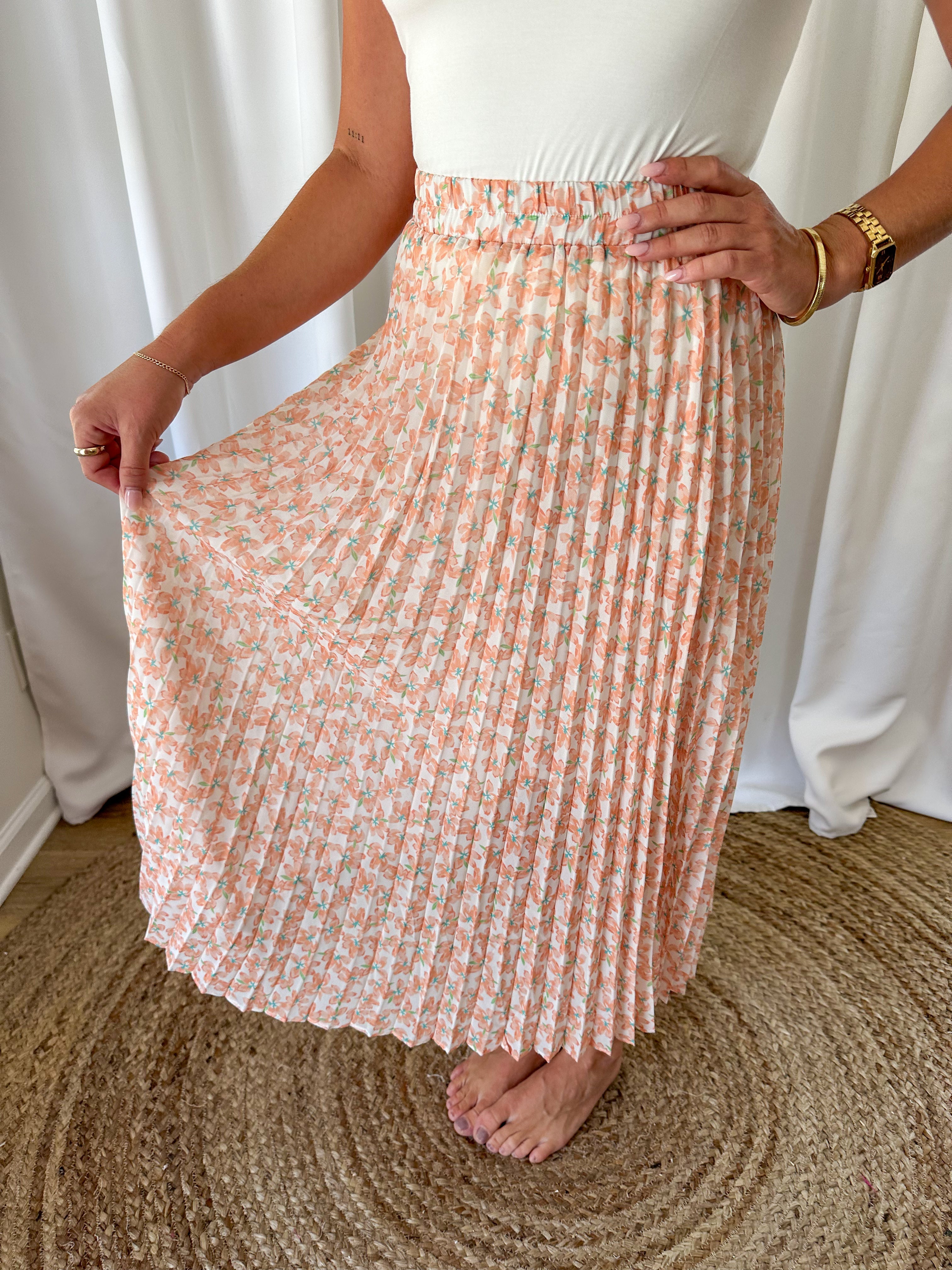 Floral Pleated Midi Skirt