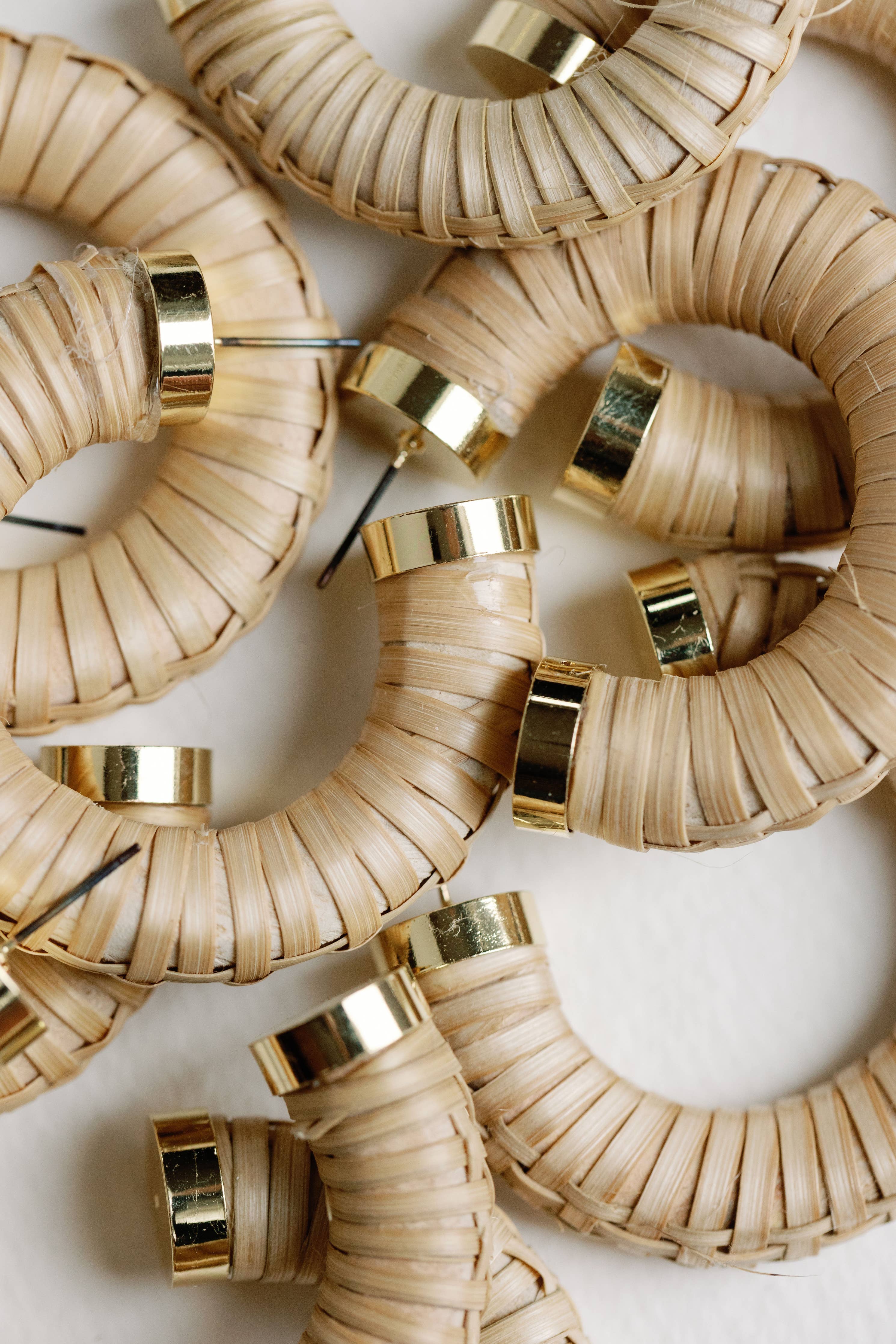 Rattan Wrapped Statement Hoop Earrings