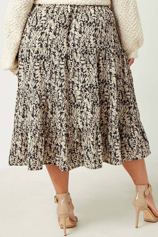 Plus Botanical PrintTiered Skirt