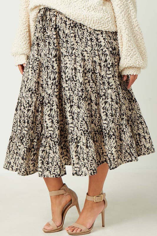 Plus Botanical PrintTiered Skirt