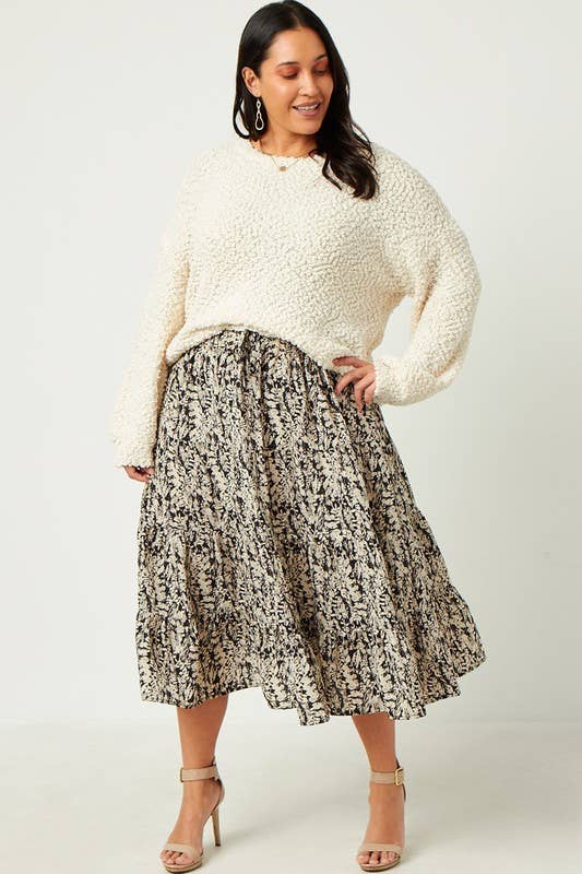 Plus Botanical PrintTiered Skirt