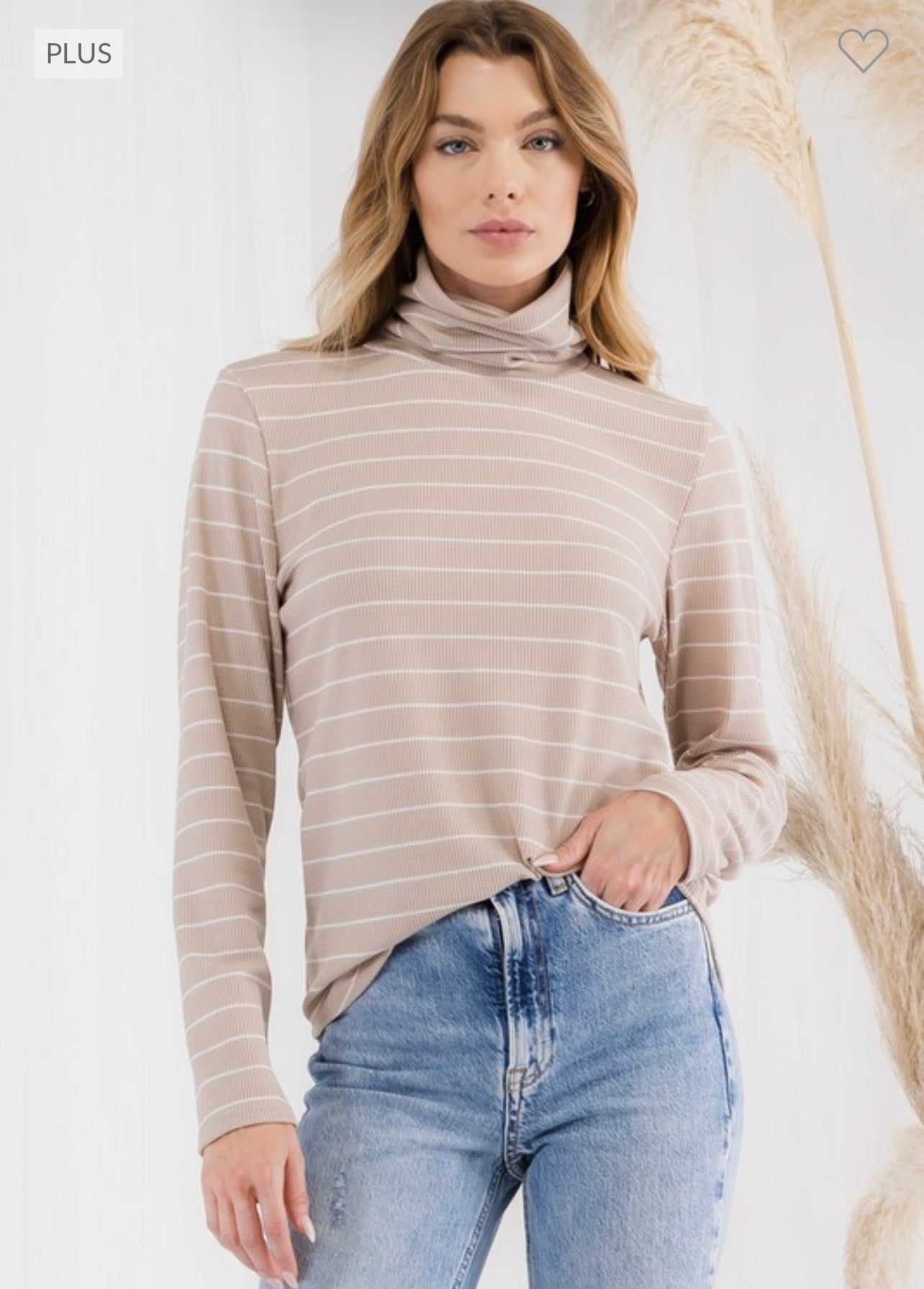 PLUS Beige Striped Turtle Neck