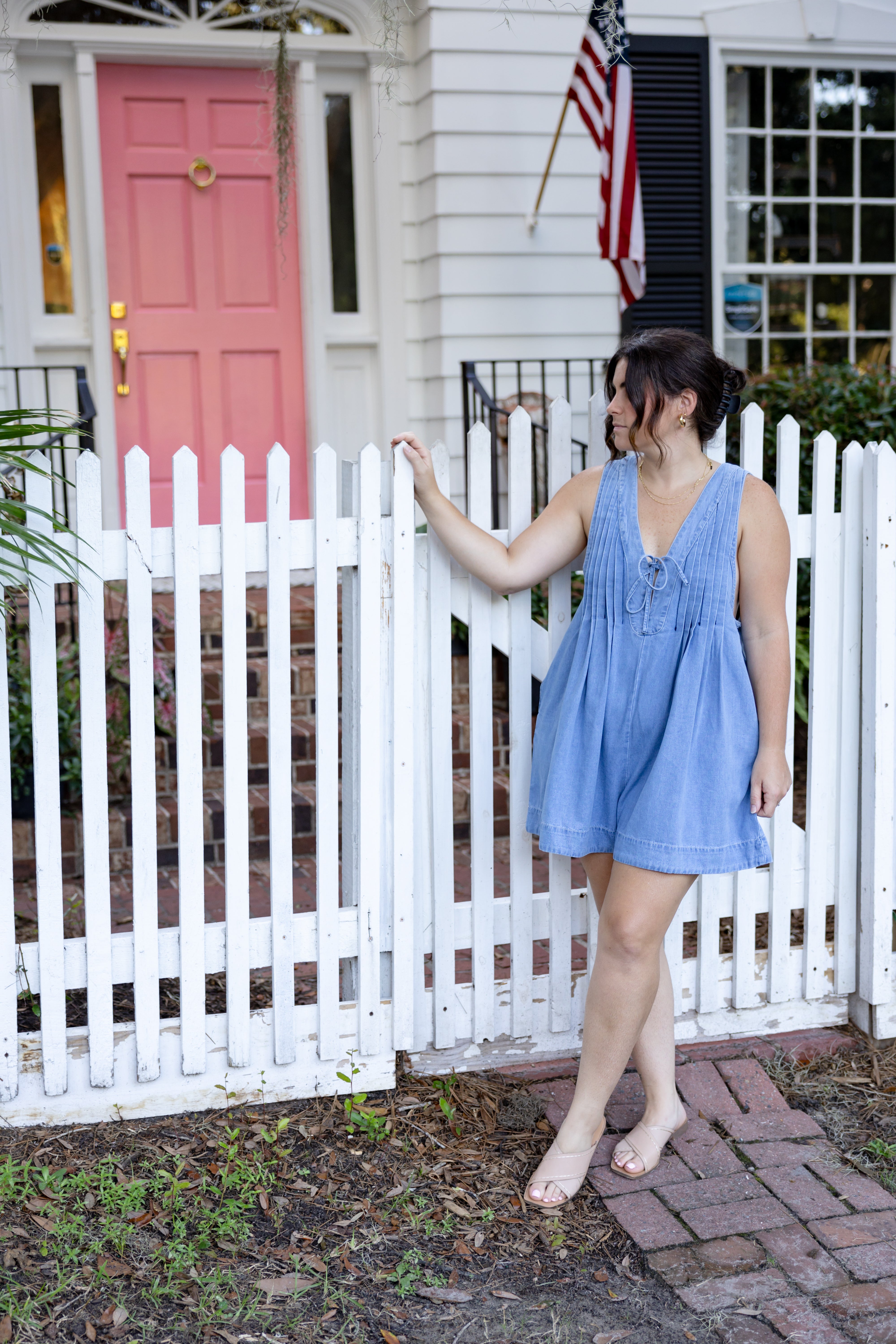 Pleated Denim Romper