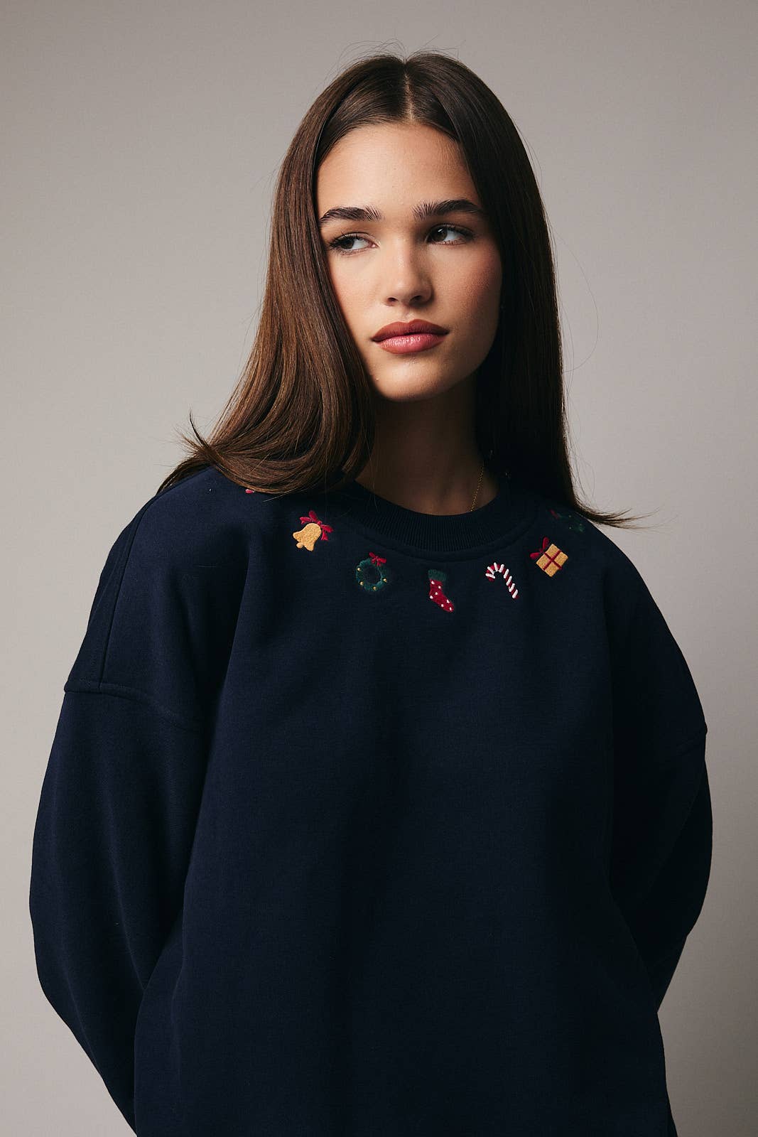 Christmas Embroidered Crew Neck