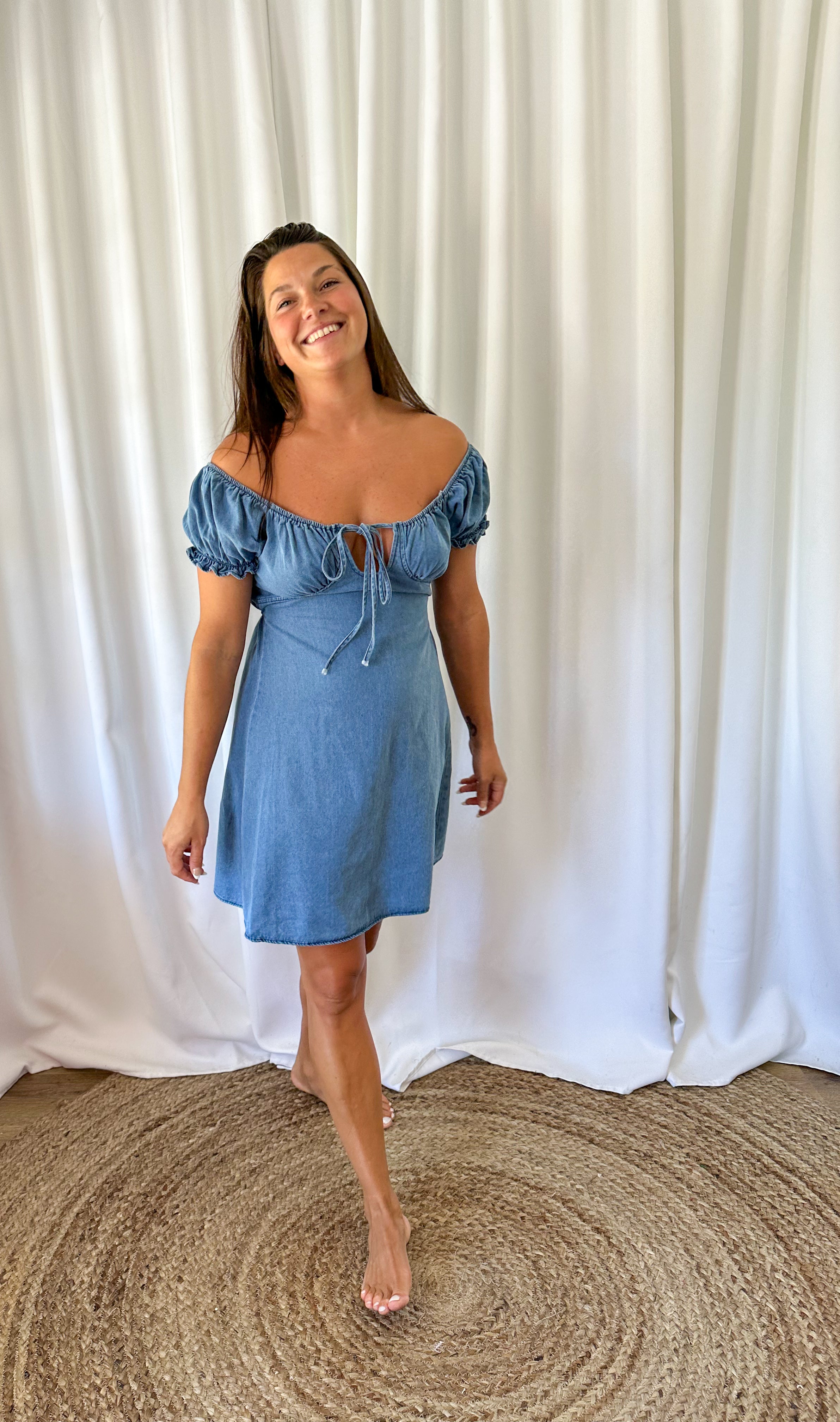 Puff Sleeve Denim Mini Dress