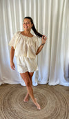 Cream Embroidered Short Set