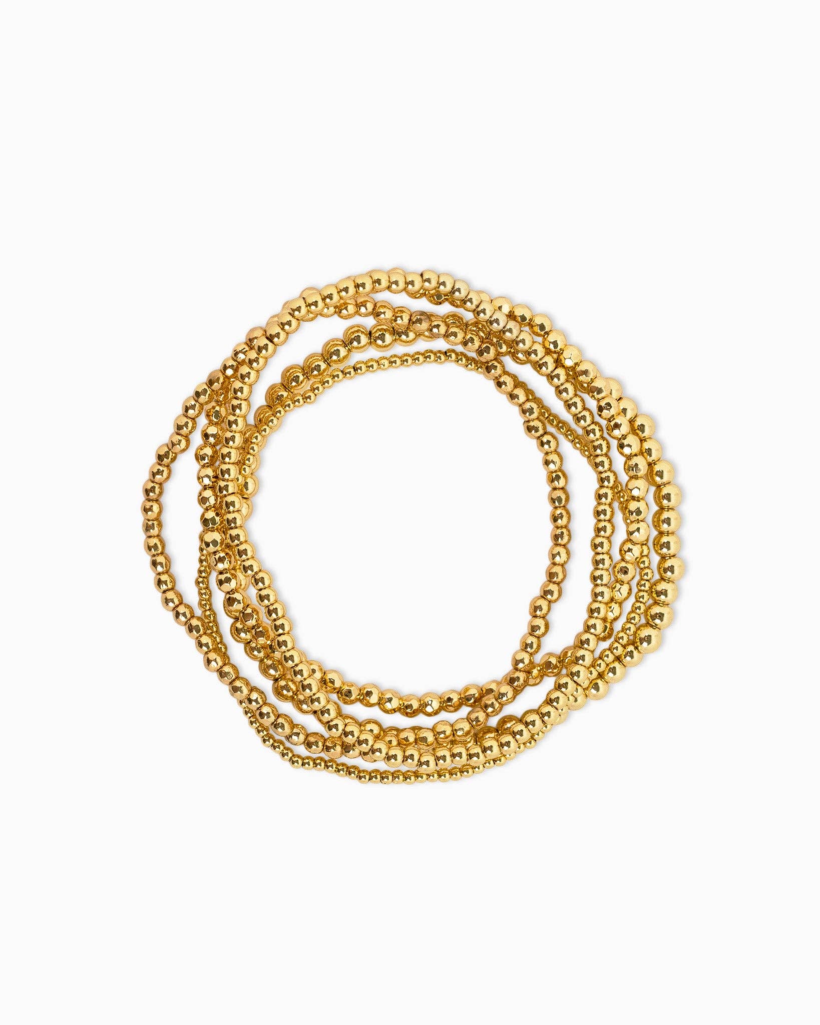 Gold Ball Beaded Stretch Bracelets, Set of 5