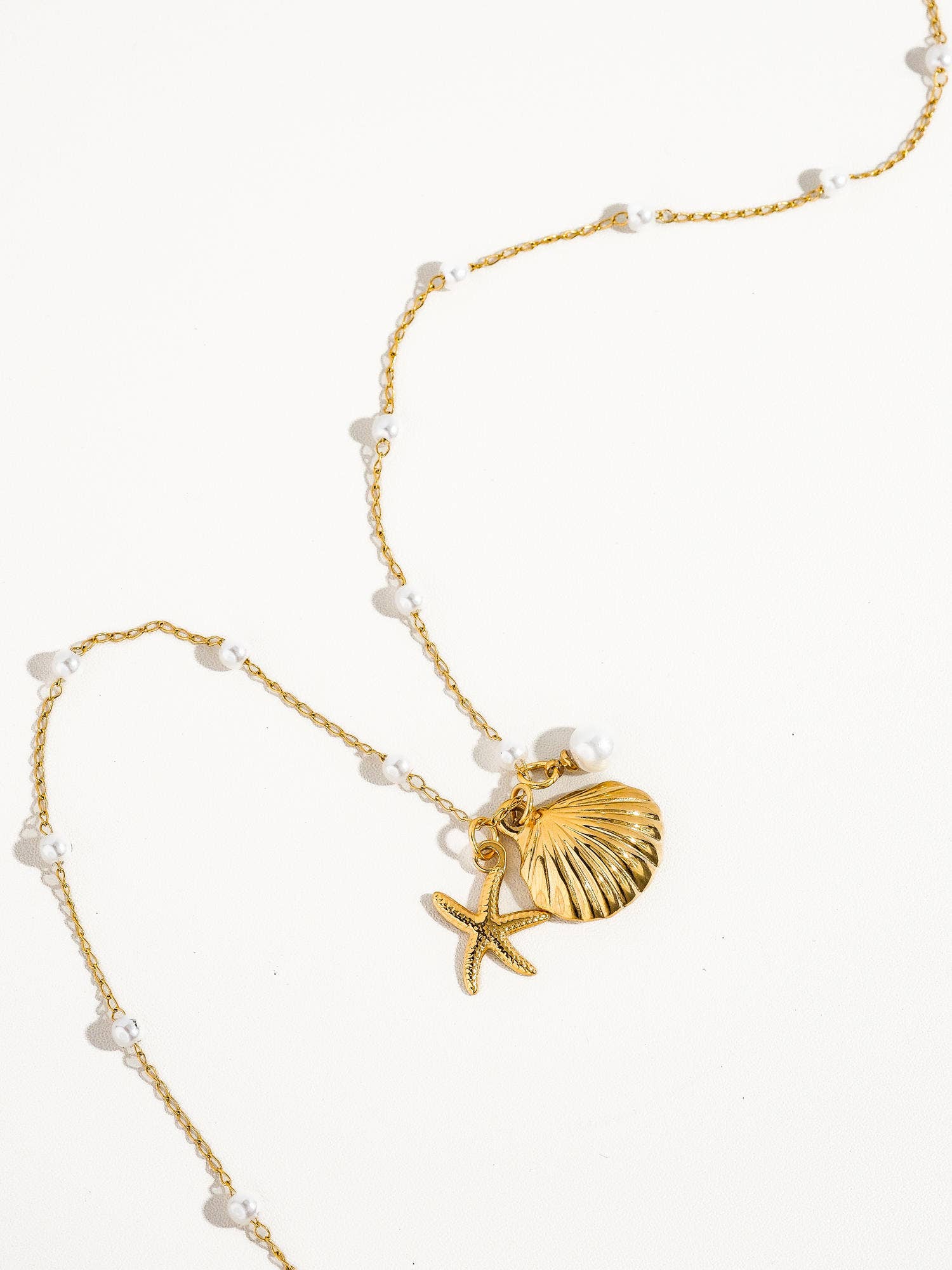 Capella 18K Gold Seashell Sea Star Pearl Necklace, Bracelet