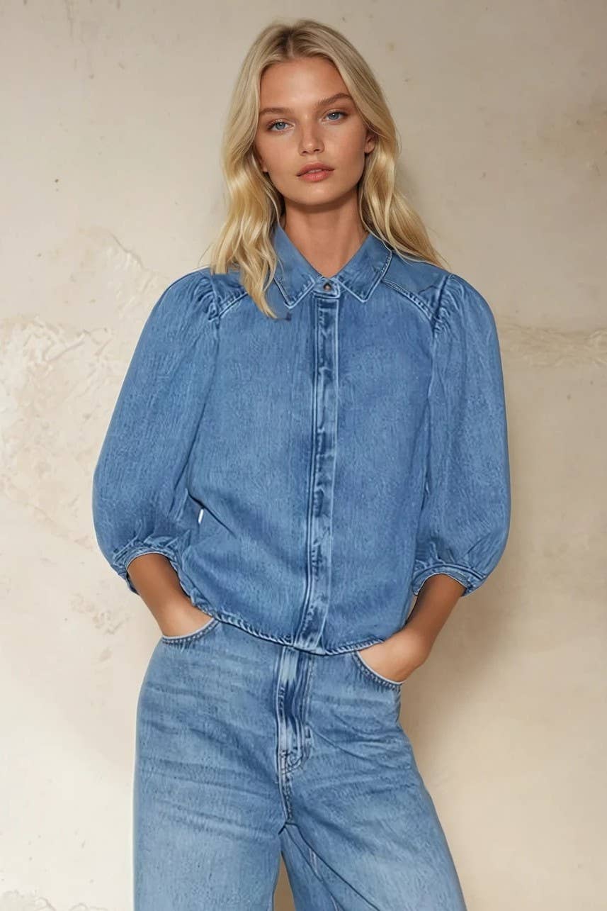 Balloon Sleeve Denim Shirt