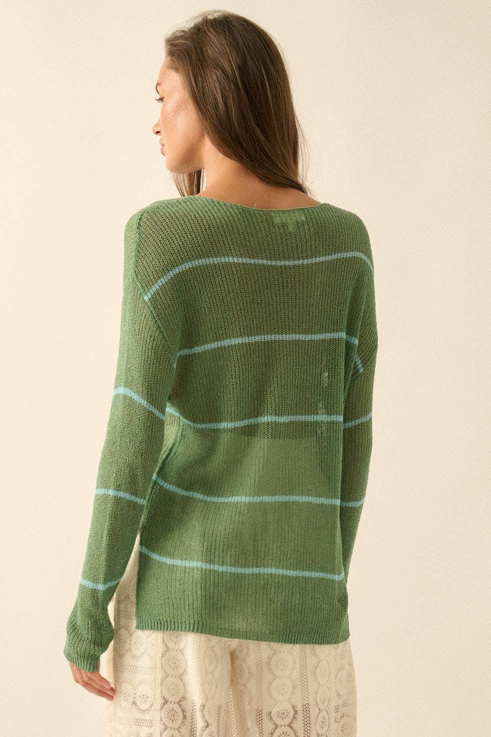 Striped Semi-Sheer Knit Sweater