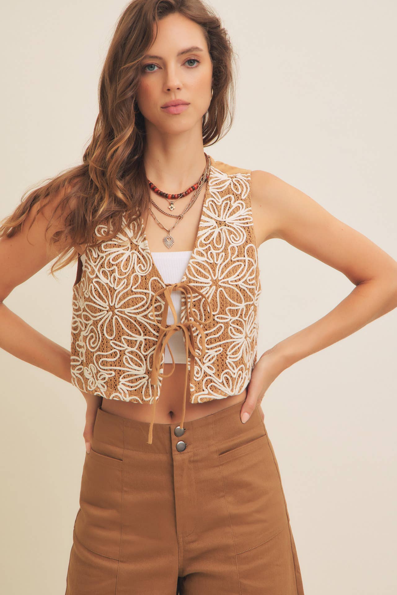 Embroidered Tie Vest