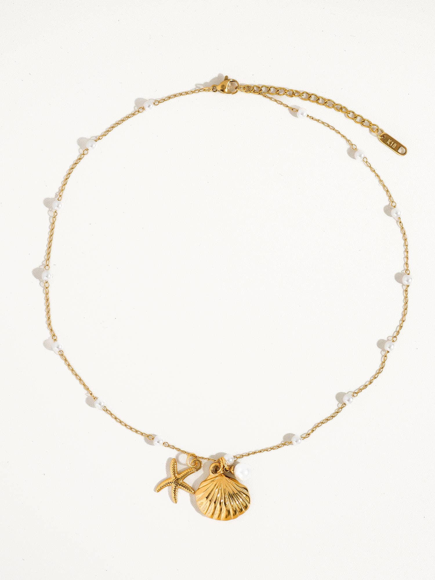 Capella 18K Gold Seashell Sea Star Pearl Necklace, Bracelet