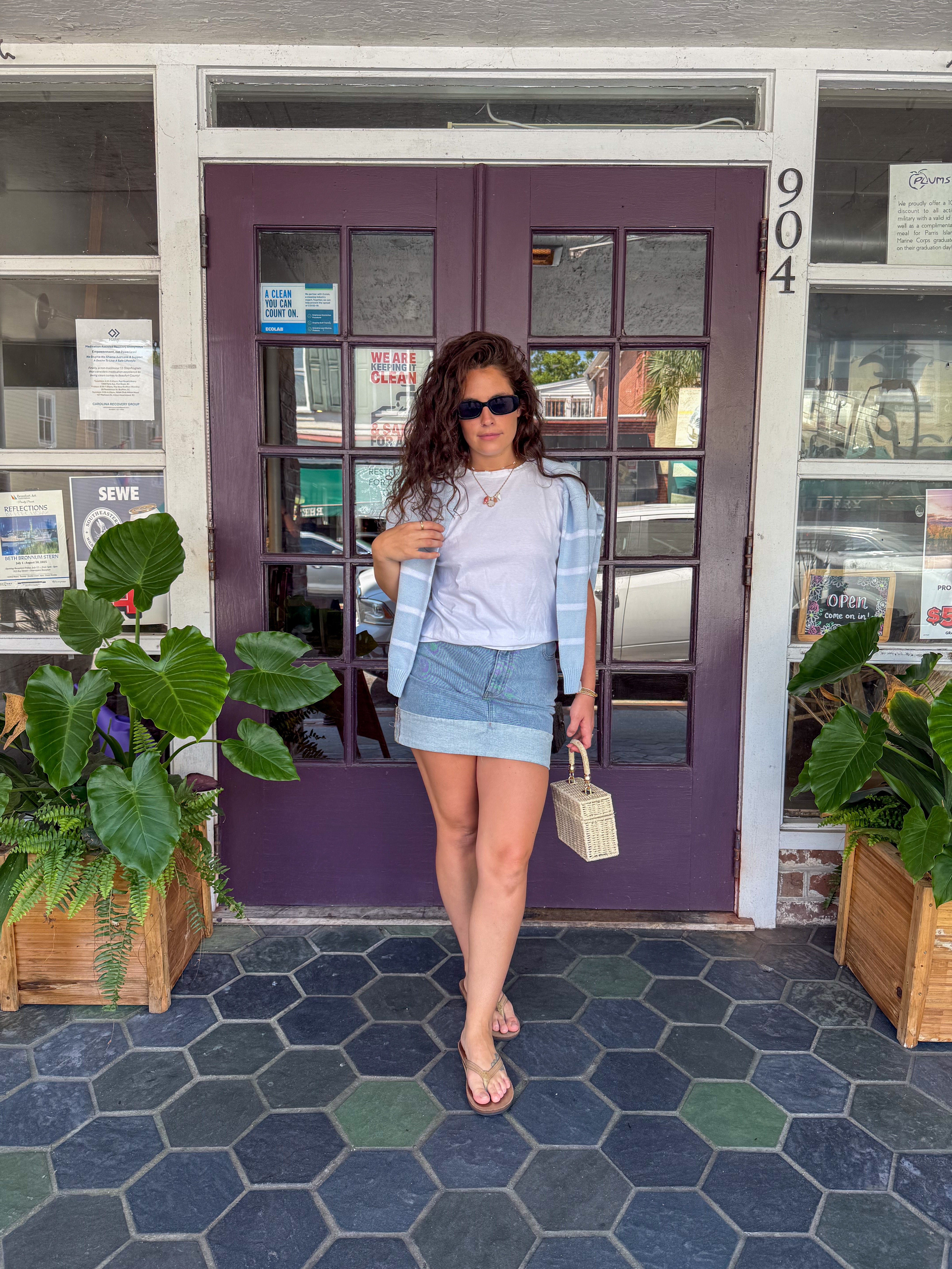 Cuffed Denim Skirt