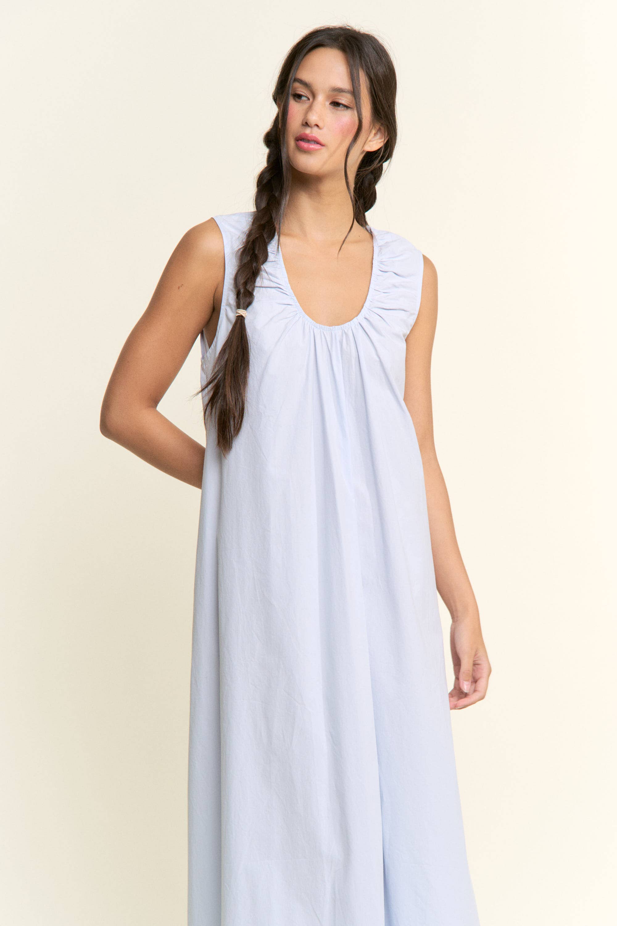 Scoop Neckline Trim Maxi Dress
