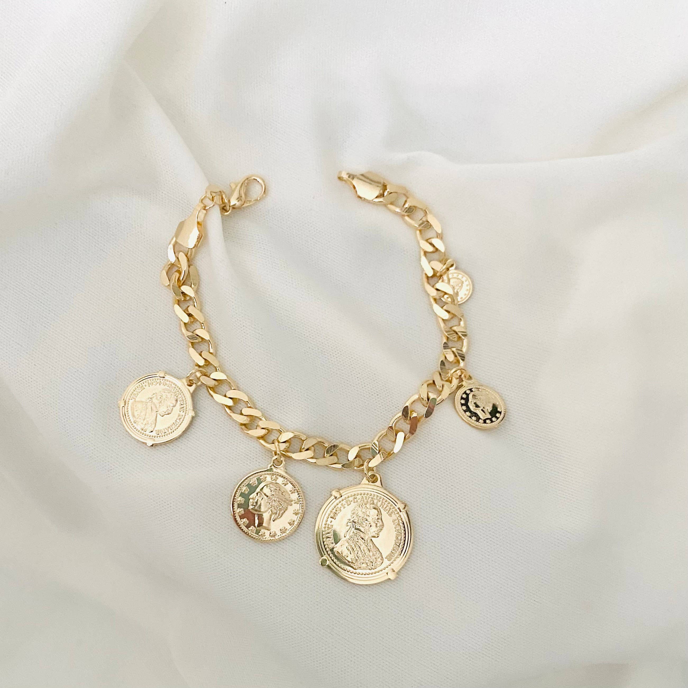 Coin Charm Bracelet, Quarter Charm Bracelet, Cuban Link Brac