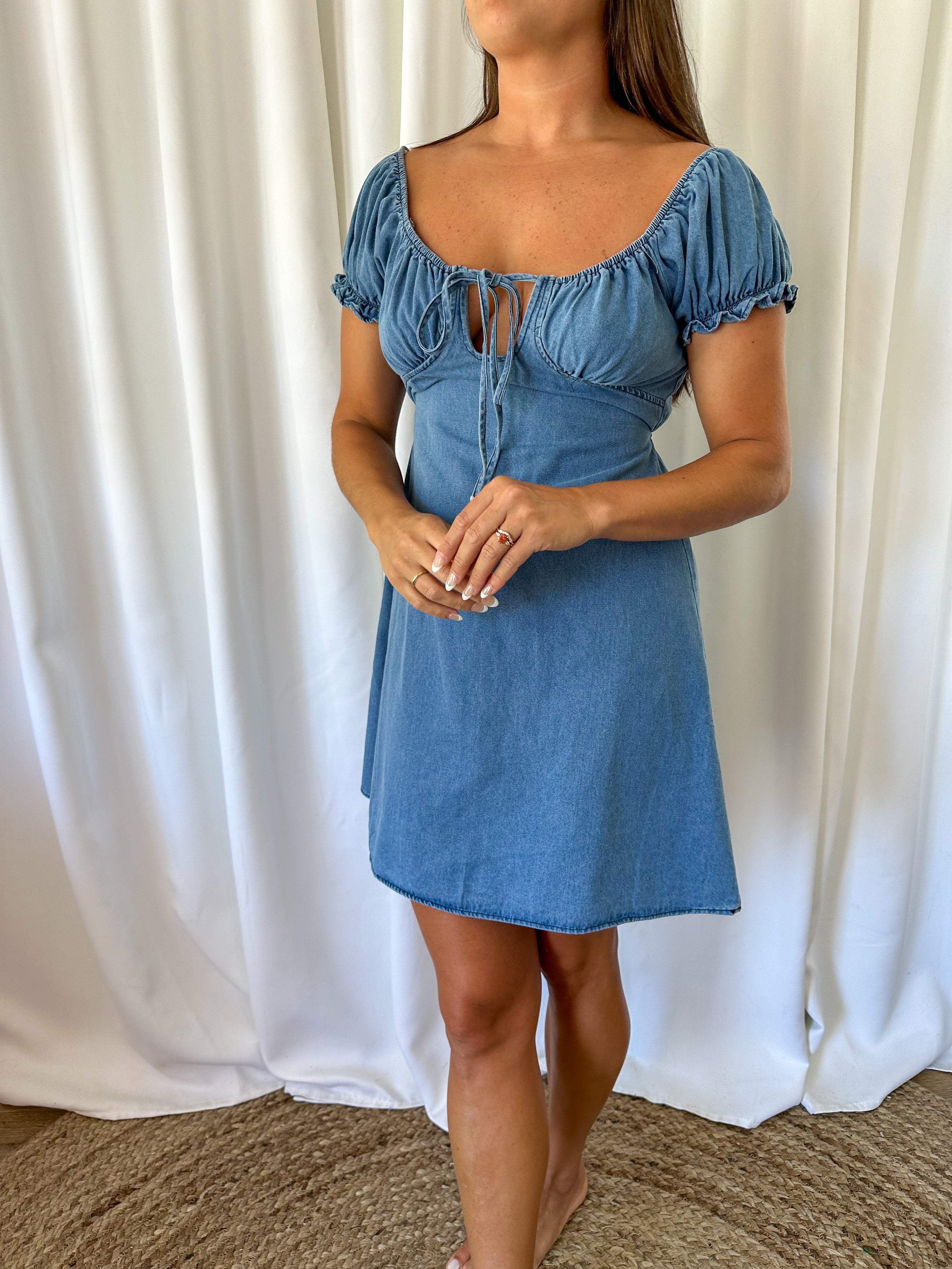 Puff Sleeve Denim Mini Dress