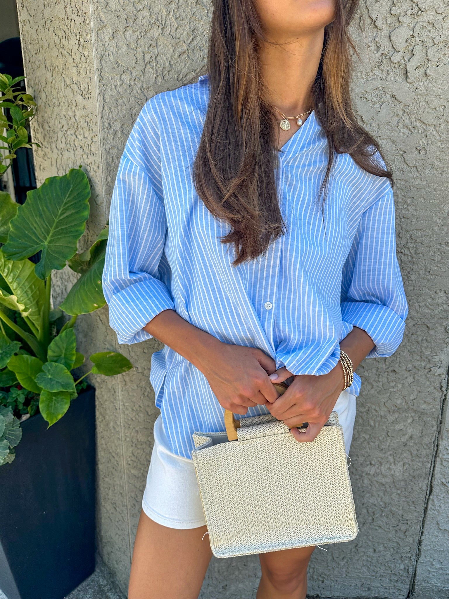 Oversized Blue Striped Button Down