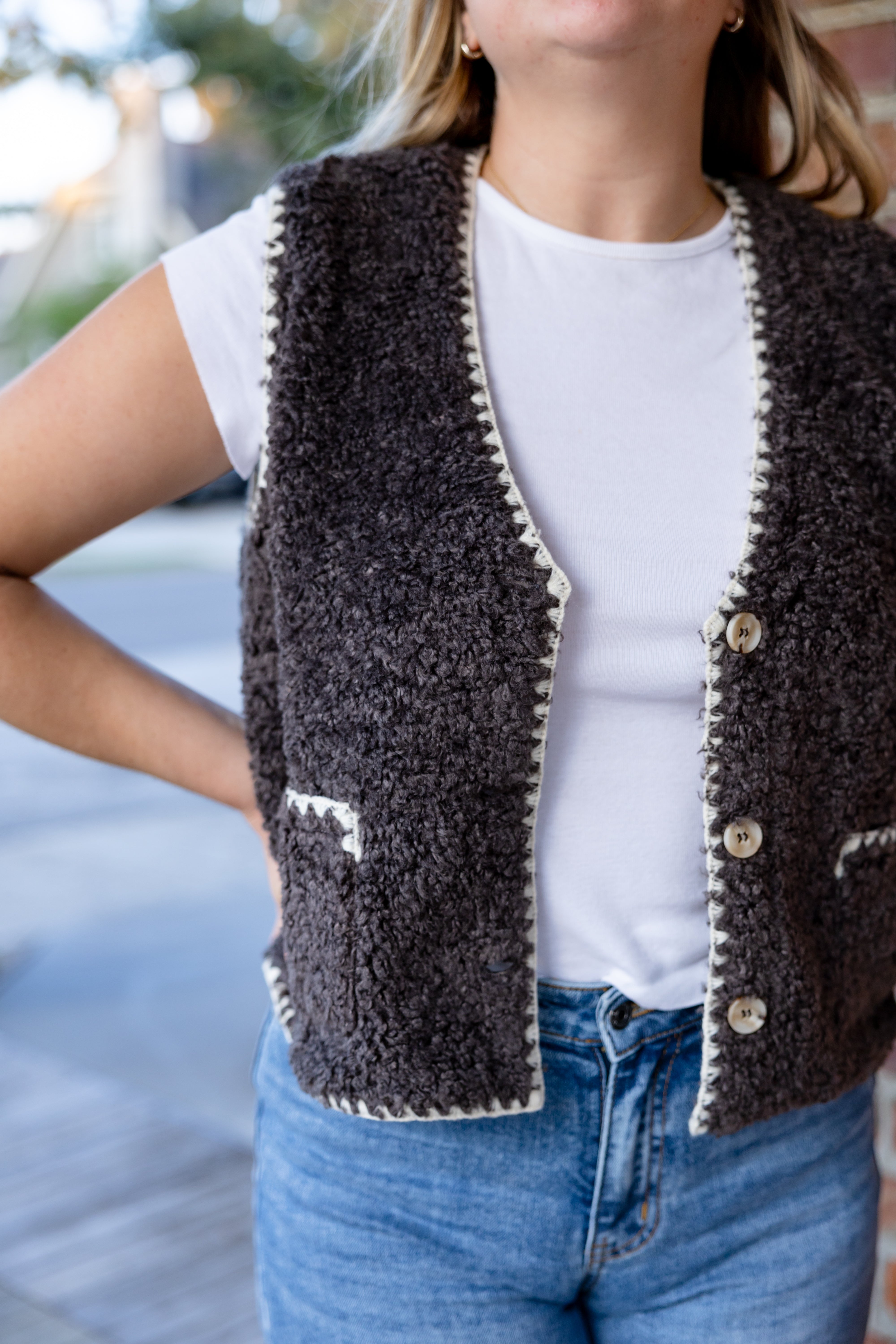 Charcoal Faux Fur Vest