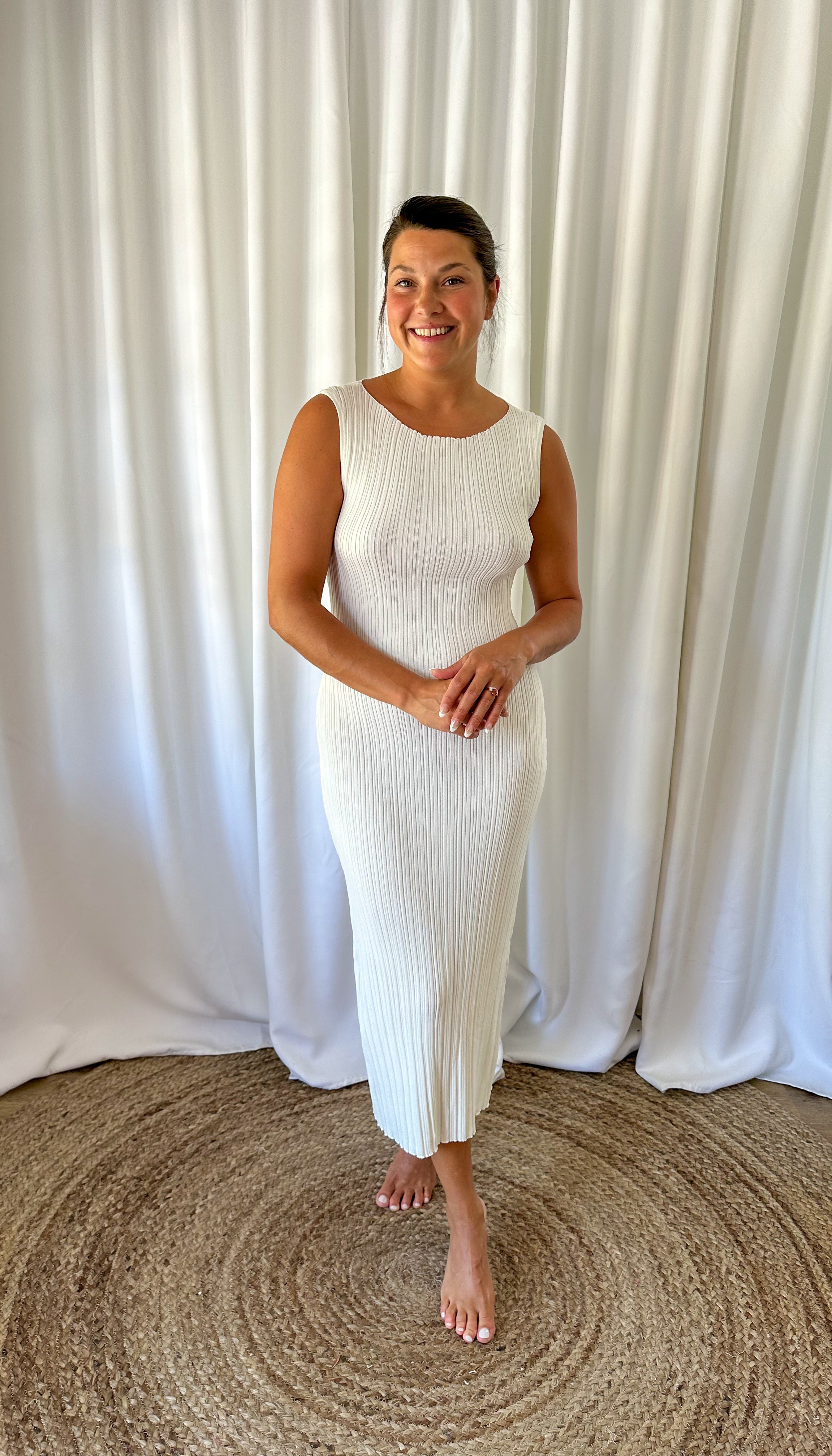 White ribbed shops midi dress