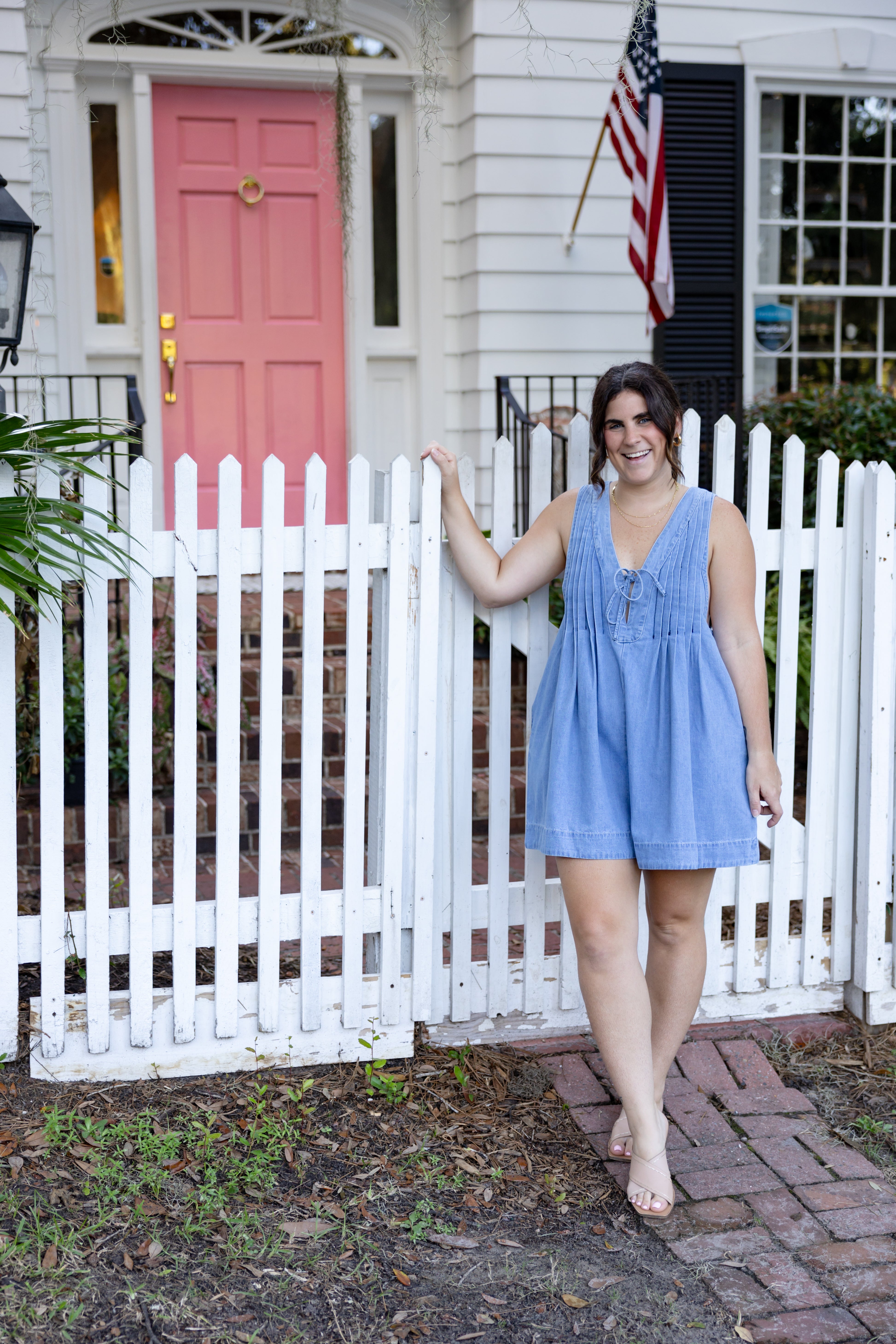 Pleated Denim Romper